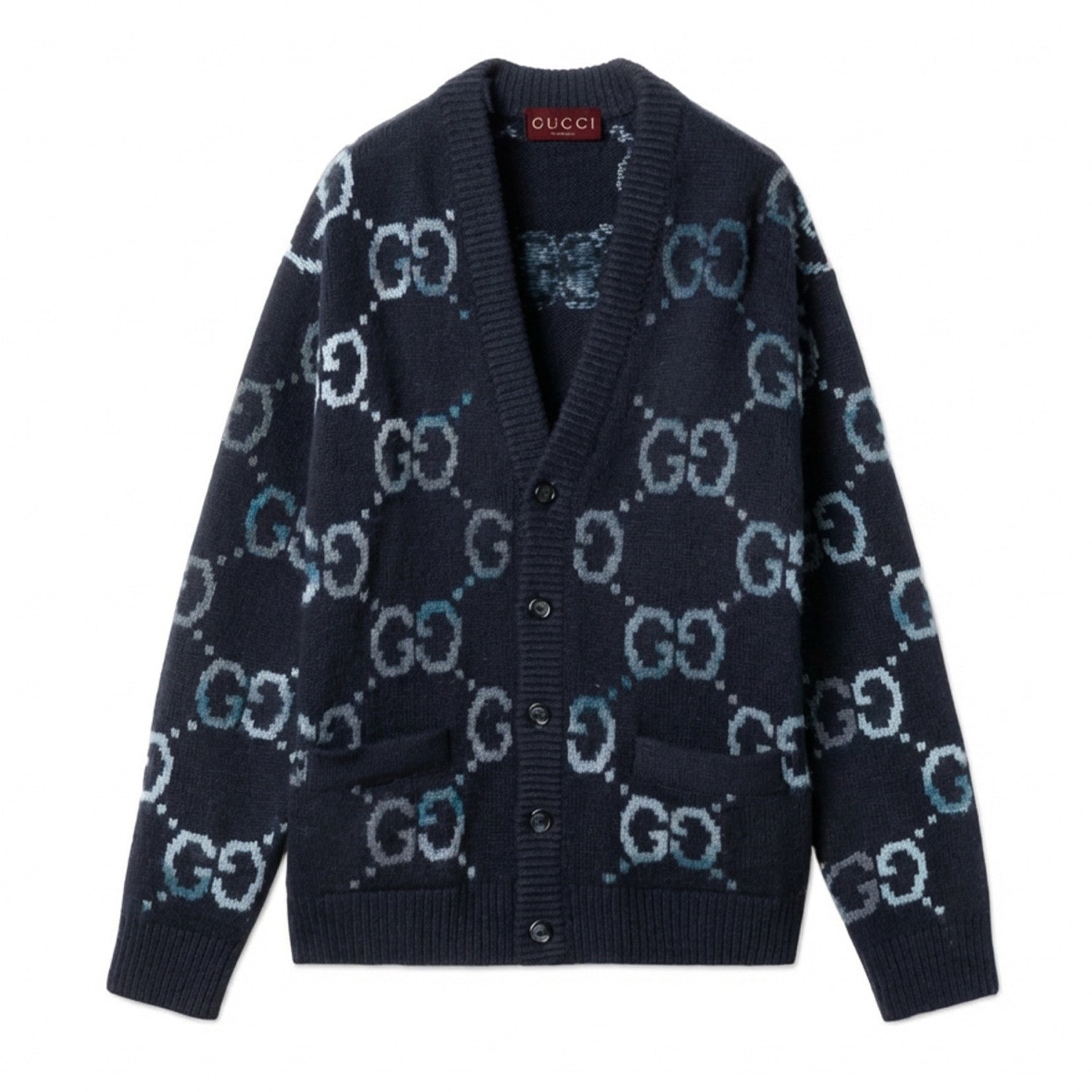 Men's Spring and Autumn Pattern Appliqu¨¦d Single Breasted V-neck long Sleeved Knit Wool Cardigan With GG Intarsia #82336A