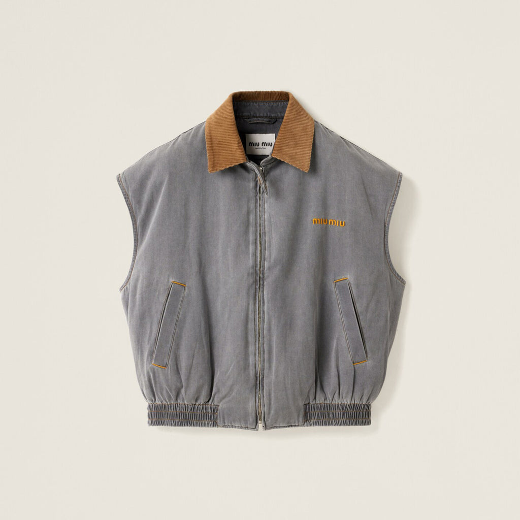 Women's Fall/Winter Logo Printed Splicing Lapel Zipper Closure Sleeveless Vest Jacket #76536