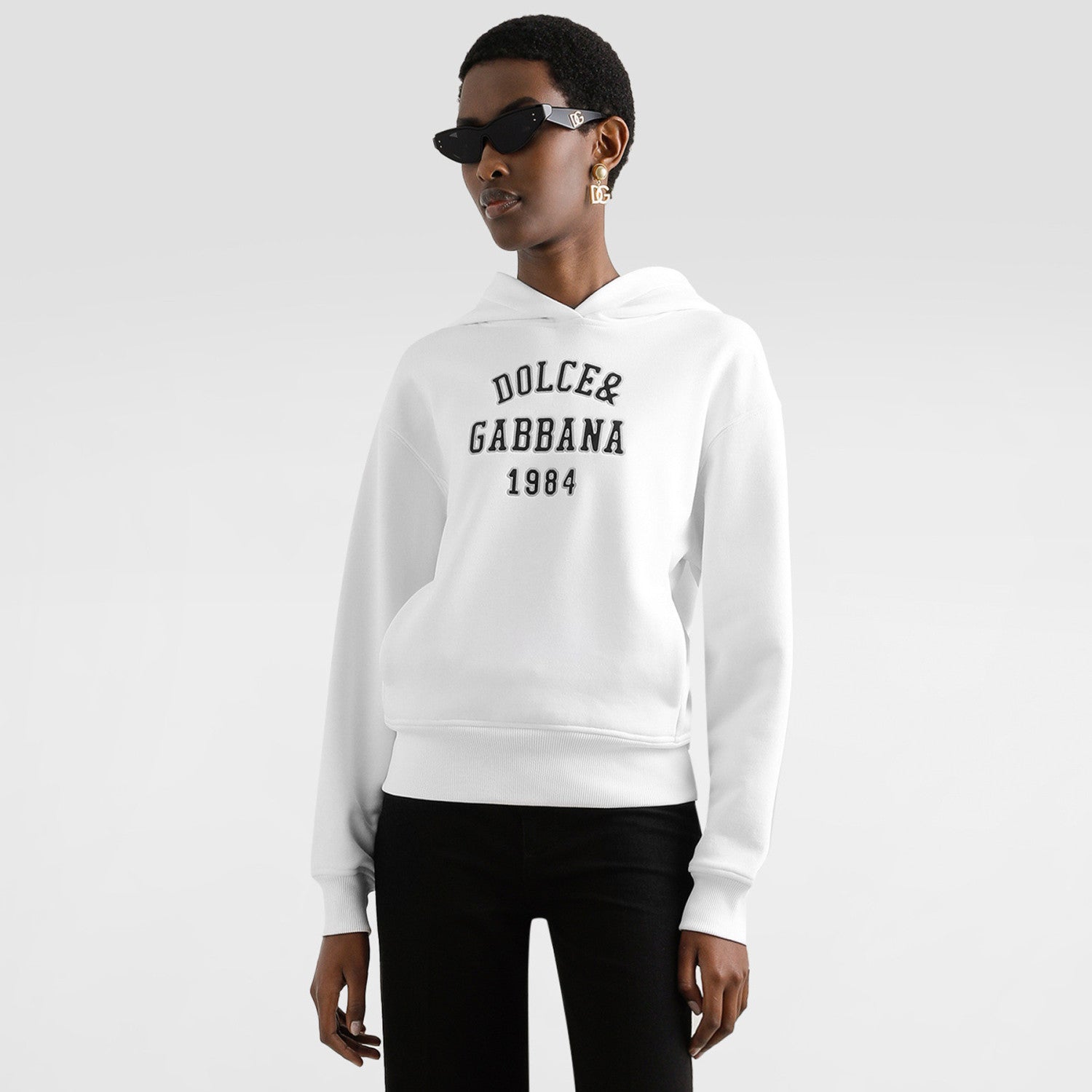 Women's Early Spring Embroidered Cotton Hooded Sweatshirt In Off-white With Letter Logo #193300