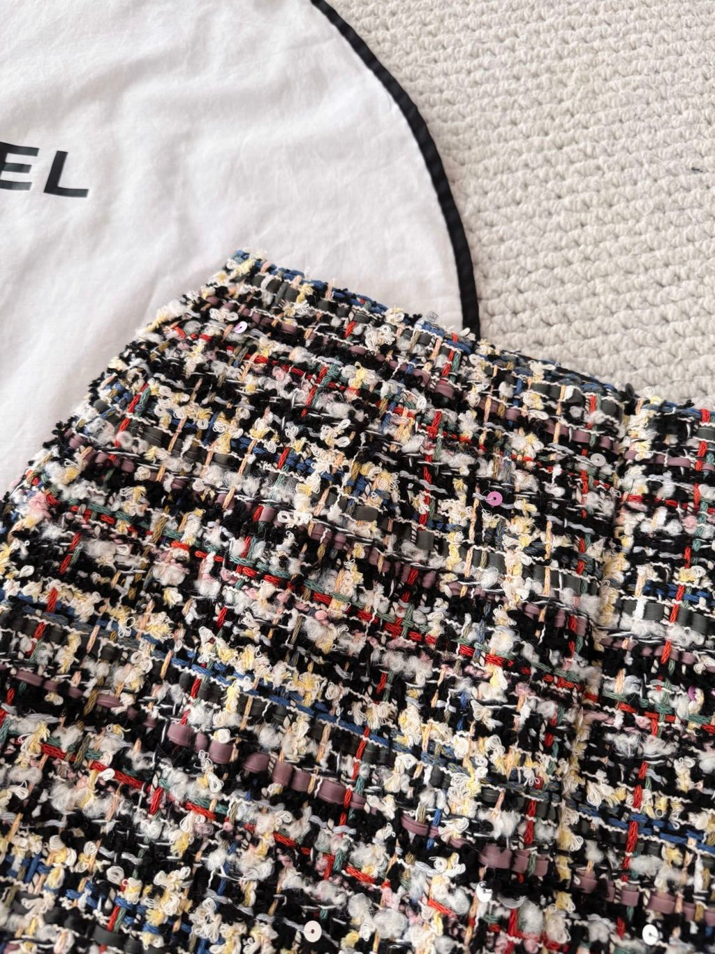 Women's 26SS Round Neck Button-up Tweed Short Coat Jacket Short Skirt Set Suit #194252