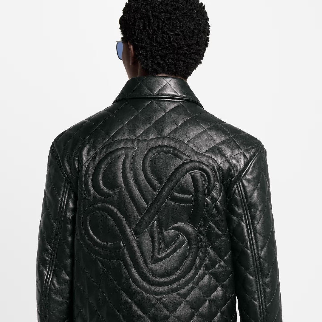 25fw Men's Jacket. Nappa Leather. Motorcycle Style. LV Beaded Logo Leather Jacket #83120A