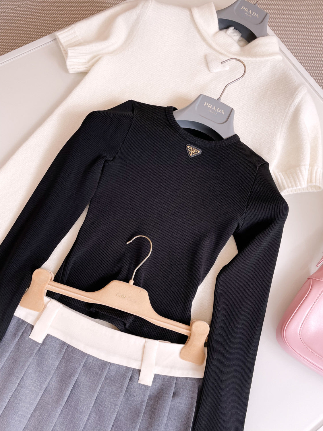 Women's Spring and Autumn Solid Color Ribbed Logo Printed Round Neck Long Sleeve Knit Sweater #74924