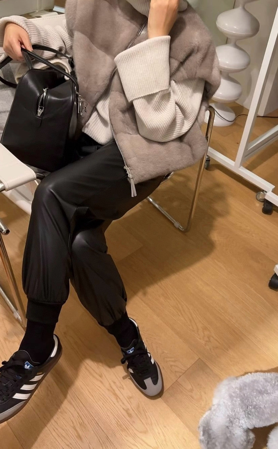 Women's Fall/Winter Wool Cashmere Knit Solid Color Zipper Drawstring Full-Length Mink Hooded Vest Ngvp #2518