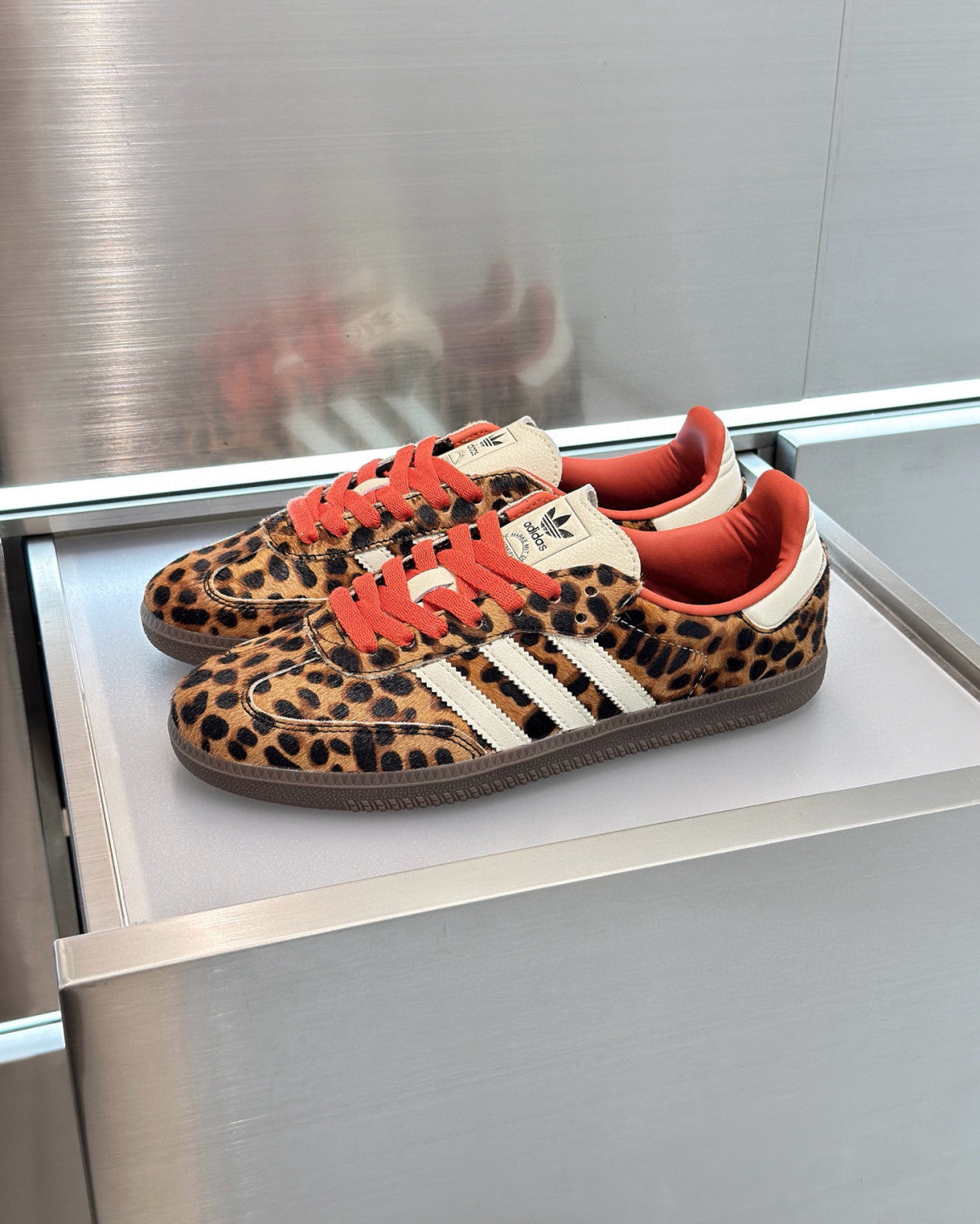 AD Originals Men's Leopard Print Leather Low Top Football Shoes Casual Sneakers #76131