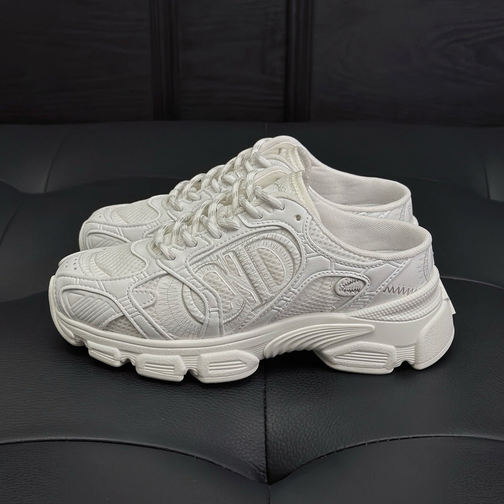 CD Chrono Women's Spring/autumn Two-tone Mesh Fabric Round Toe Lace-up Slip-on Low-top Shoes Fashion Casual #78135