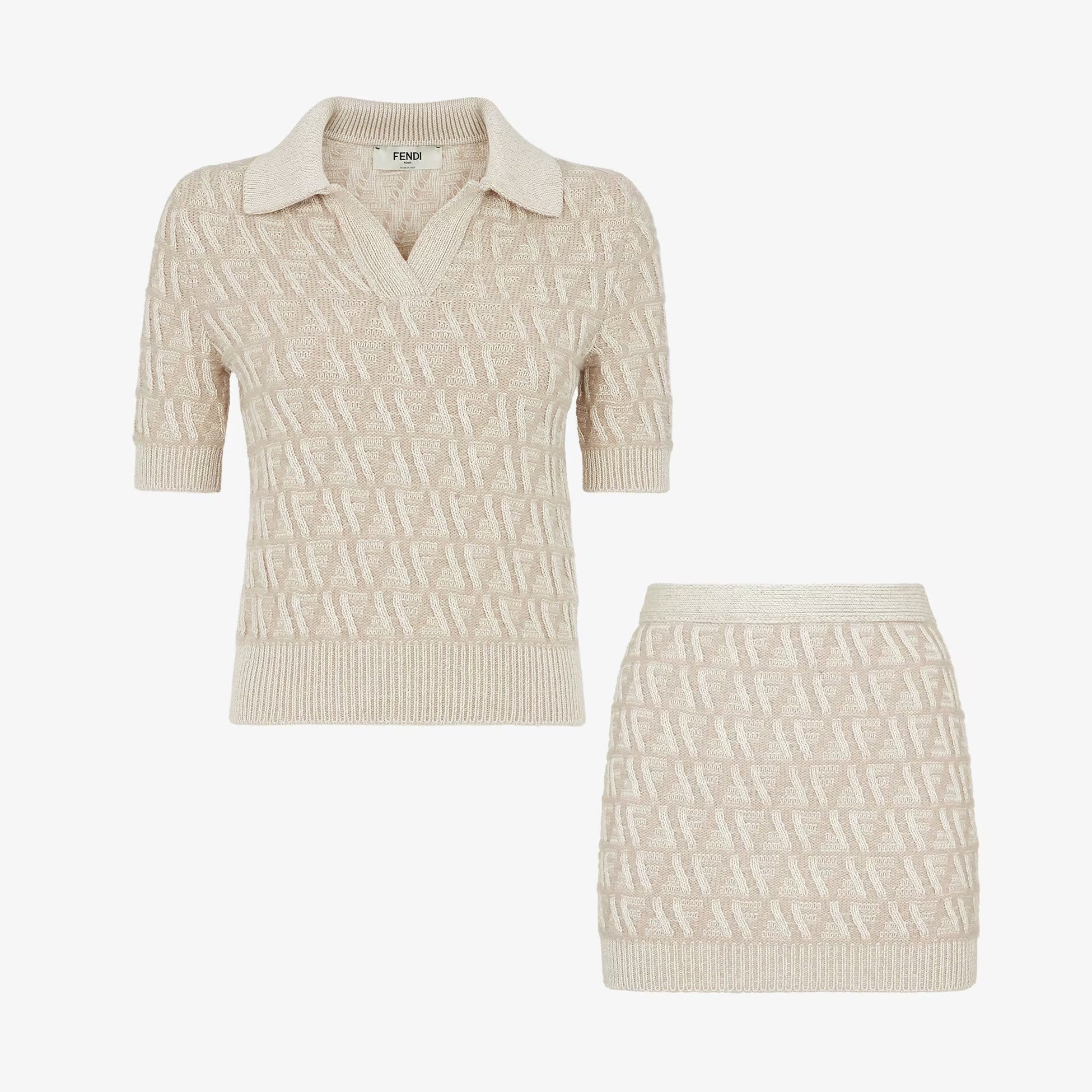 Women's Summer Solid Color Jacquard Ribbed V-Neck Short Sleeve Sweater Top Casual Short Skirt Set Suit #74982