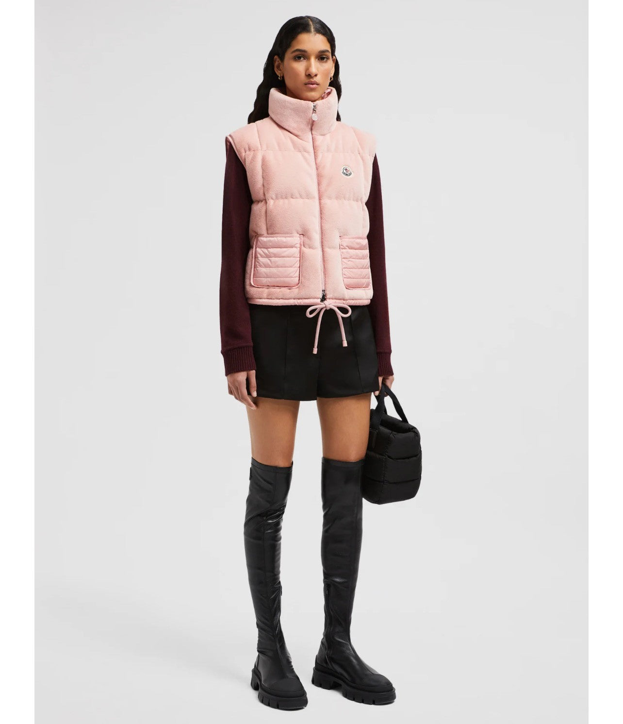 Women's Spring and Autumn Pink Logo Zipper Drawstring Down Sleeveless Vest Jacket #72875