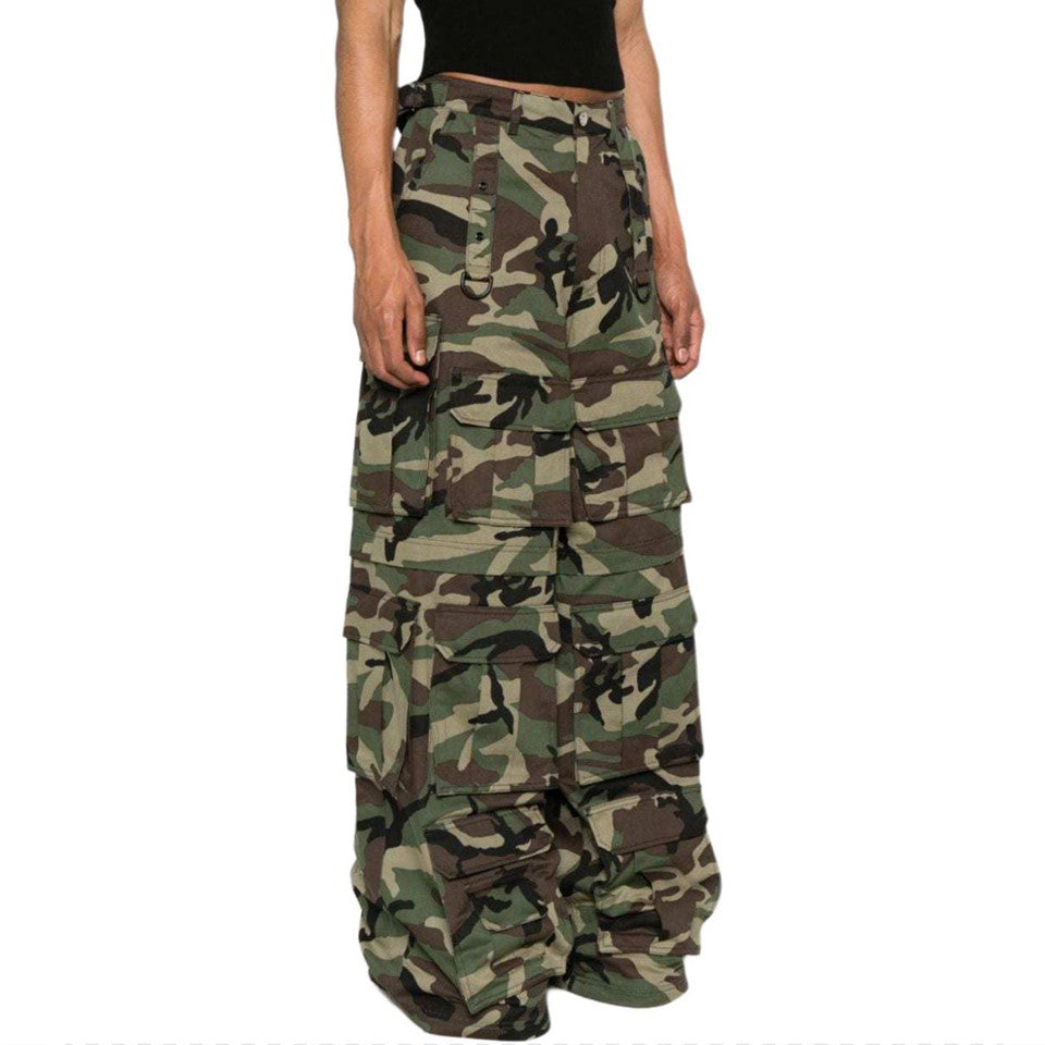 Vetements Men's Women's Cotton Zipper Camouflage Multi-Pocket Fitted Wide Leg Work Pants Ngvp #8221