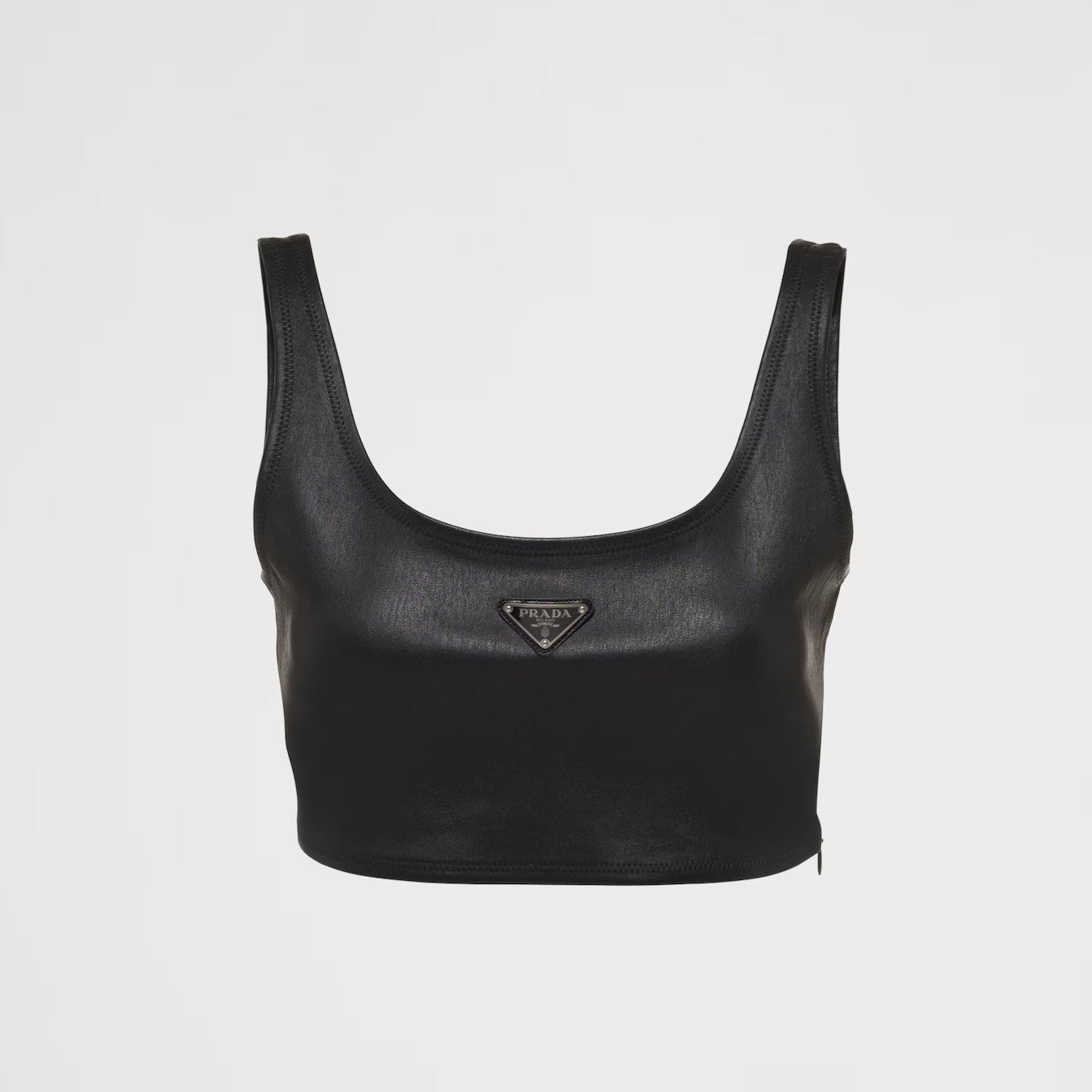 Women's Spring and Summer Black Triangle Label Logo Zipper Leather Jacket Vest Half-body Skirt Three Piece Set Suit #98553