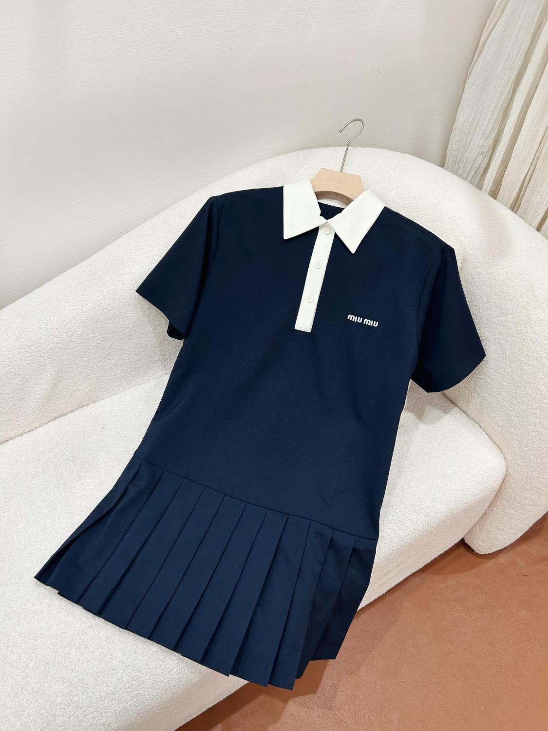 Women's Summer Solid Color Logo Embroidery Pleated Fine Sister Mini Short Sleeve Dress Short Dress #75582
