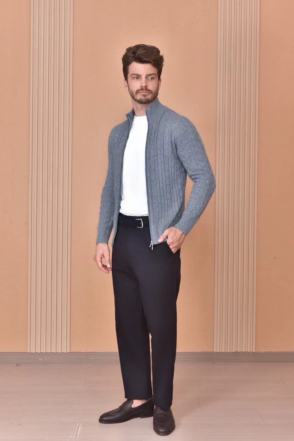 LP Men's Autumn And Winter Solid Color Zipper Half High Neck Knit Sweater Long Sleeve Jacket Ngvp #9392