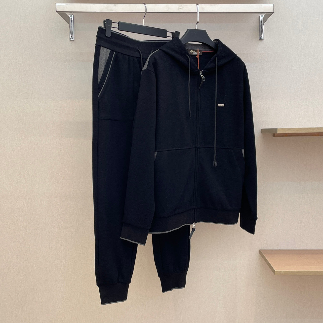 Women's Spring/Summer Solid Color Embroidered Cotton Zipper Hooded Jacket Stretch Tie Pants Set Suit #74132