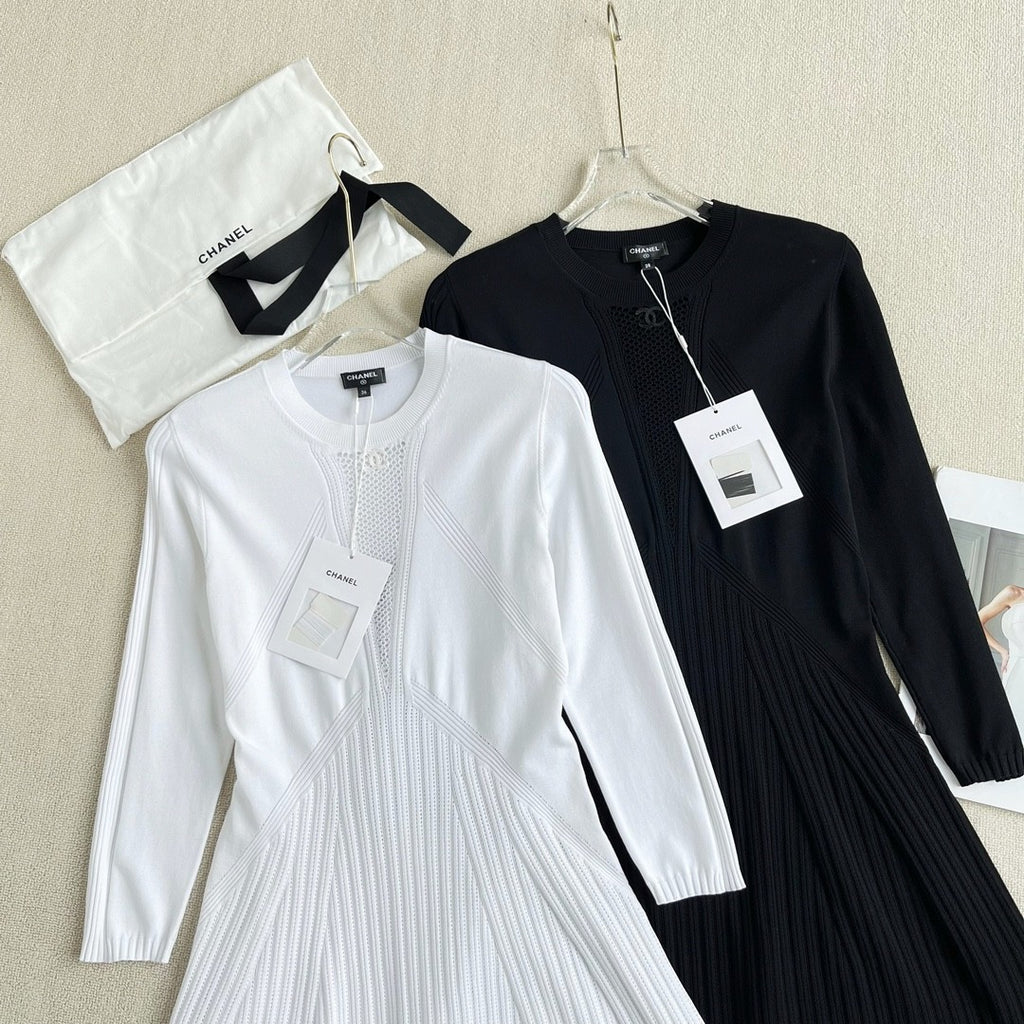 Women's Spring/Summer Solid Color Hollow Knit Long Sleeve Dresses #73328