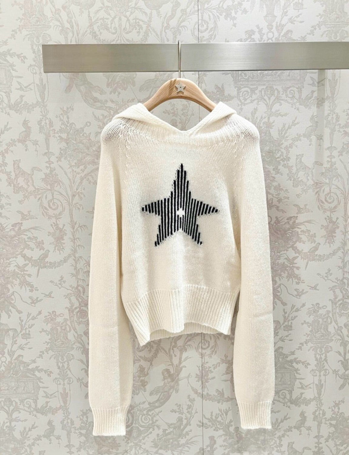 Women's Spring/Summer Solid Color Star Monogram Hooded Long Sleeve Knitted Sweater #74181