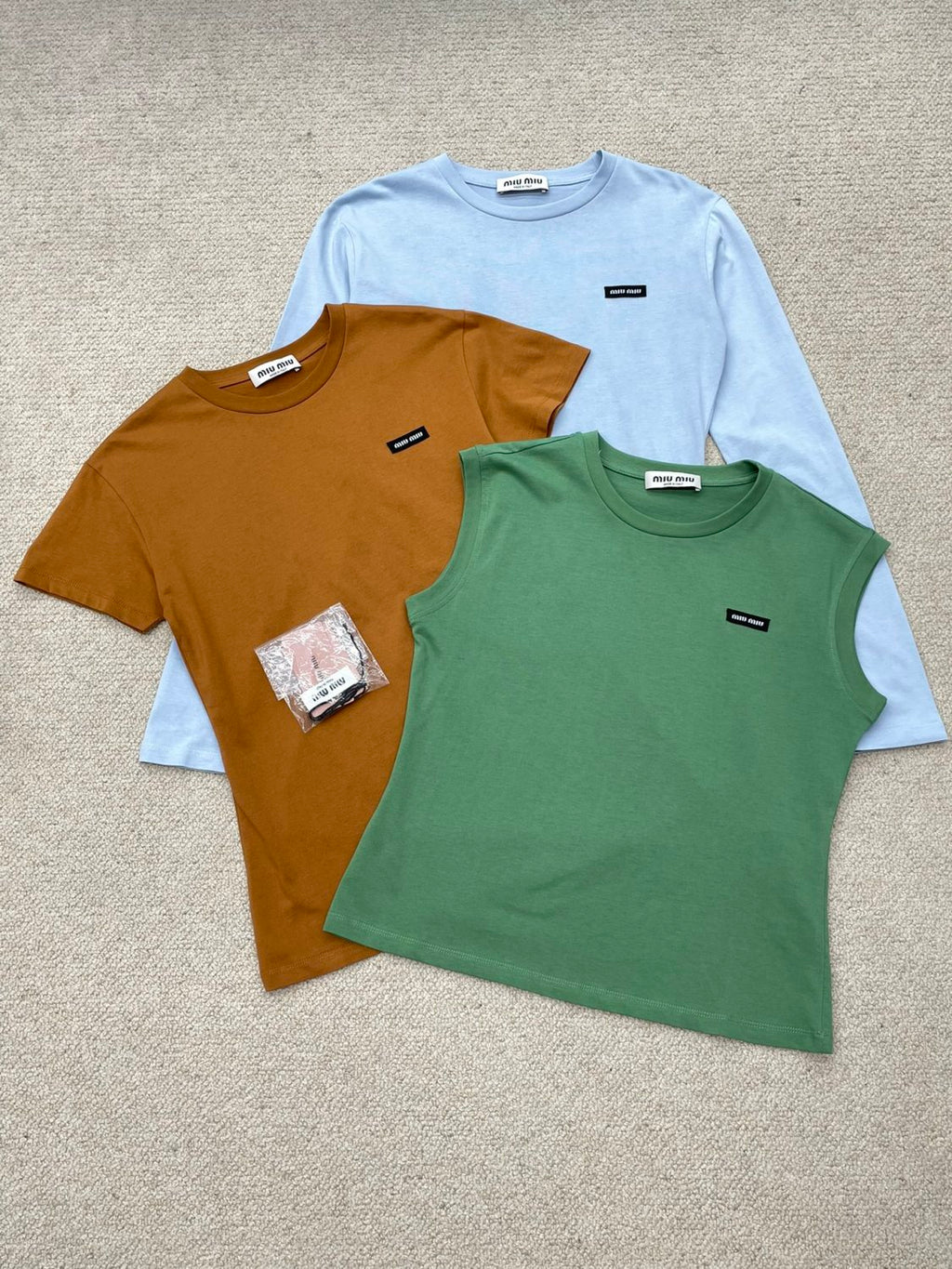 Women's Summer Clashing Color Embroidery Letter Logo Round Neck 3 Piece Layered T-Shirt Set  #73931