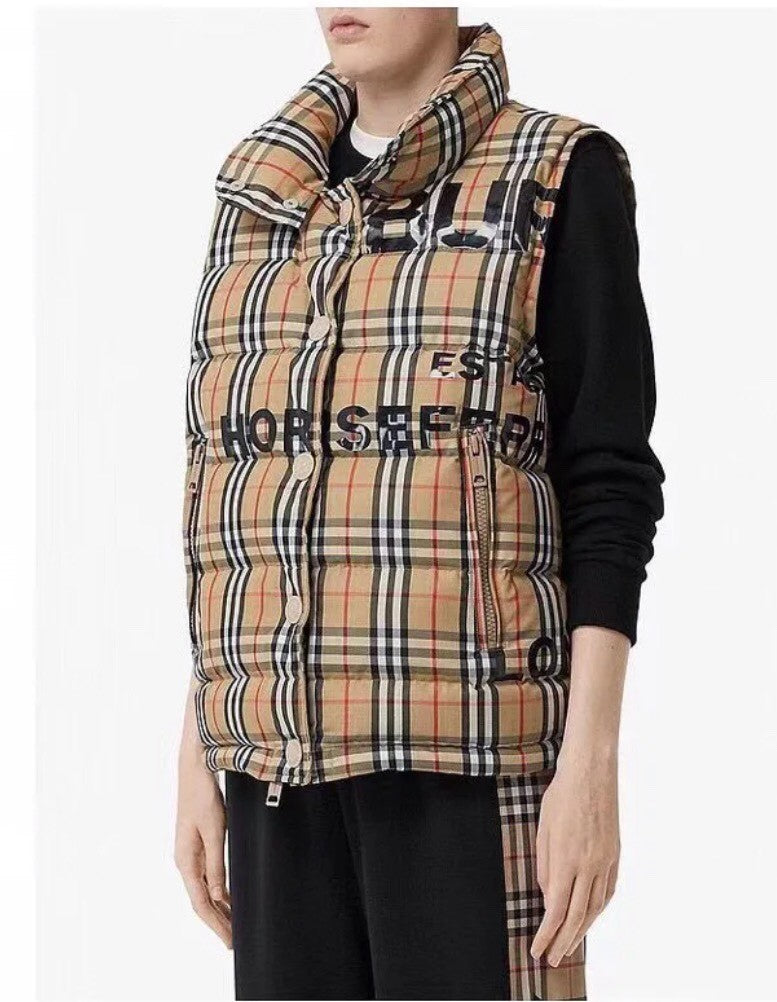 Men's Women's Spring And Winter Stand-Up Collar Single-Breasted Solid Color Plaid Fitted Puffer Down Vest #71414