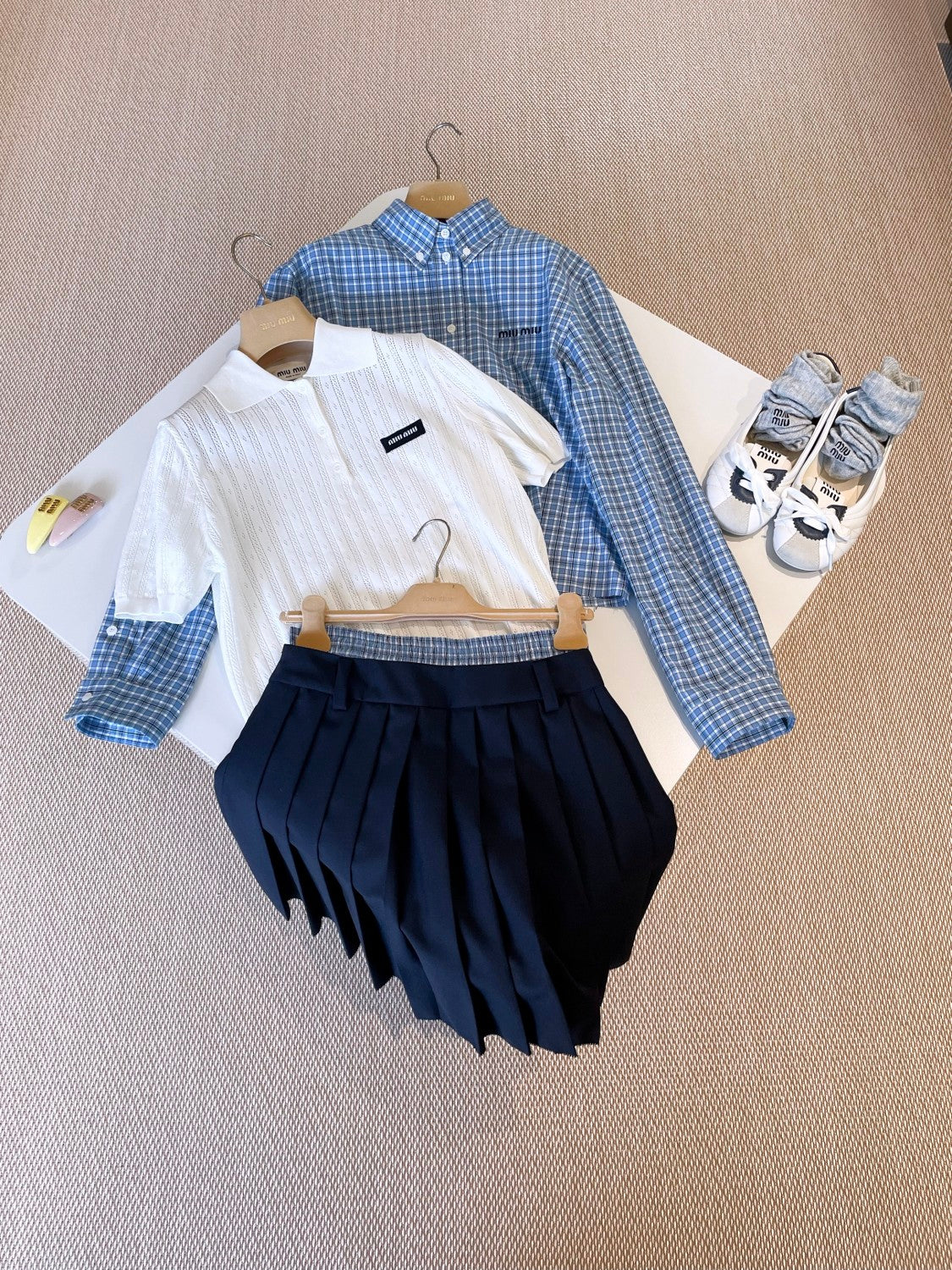 Women's Summer Classic Deep Blue Pleated Skirt - Academy Style Short Dress with Checkerboard Waistband & Delicate Ruffles #75715