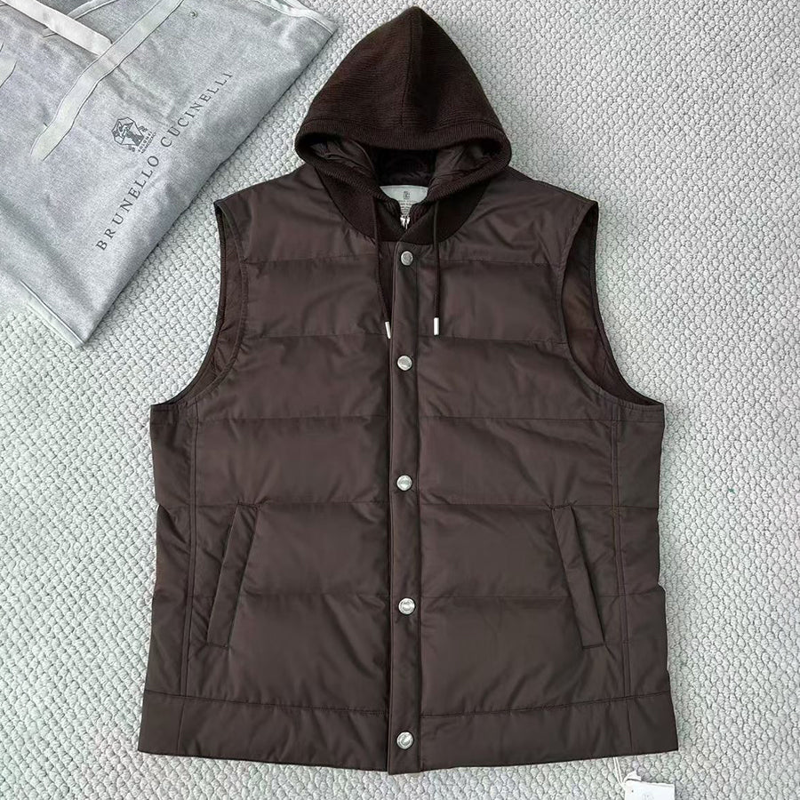 BC Men's Fall/Winter High-Street Color-Blocked Single-Breasted Solid Sleeveless Hooded Down Vest Ngvp #2321