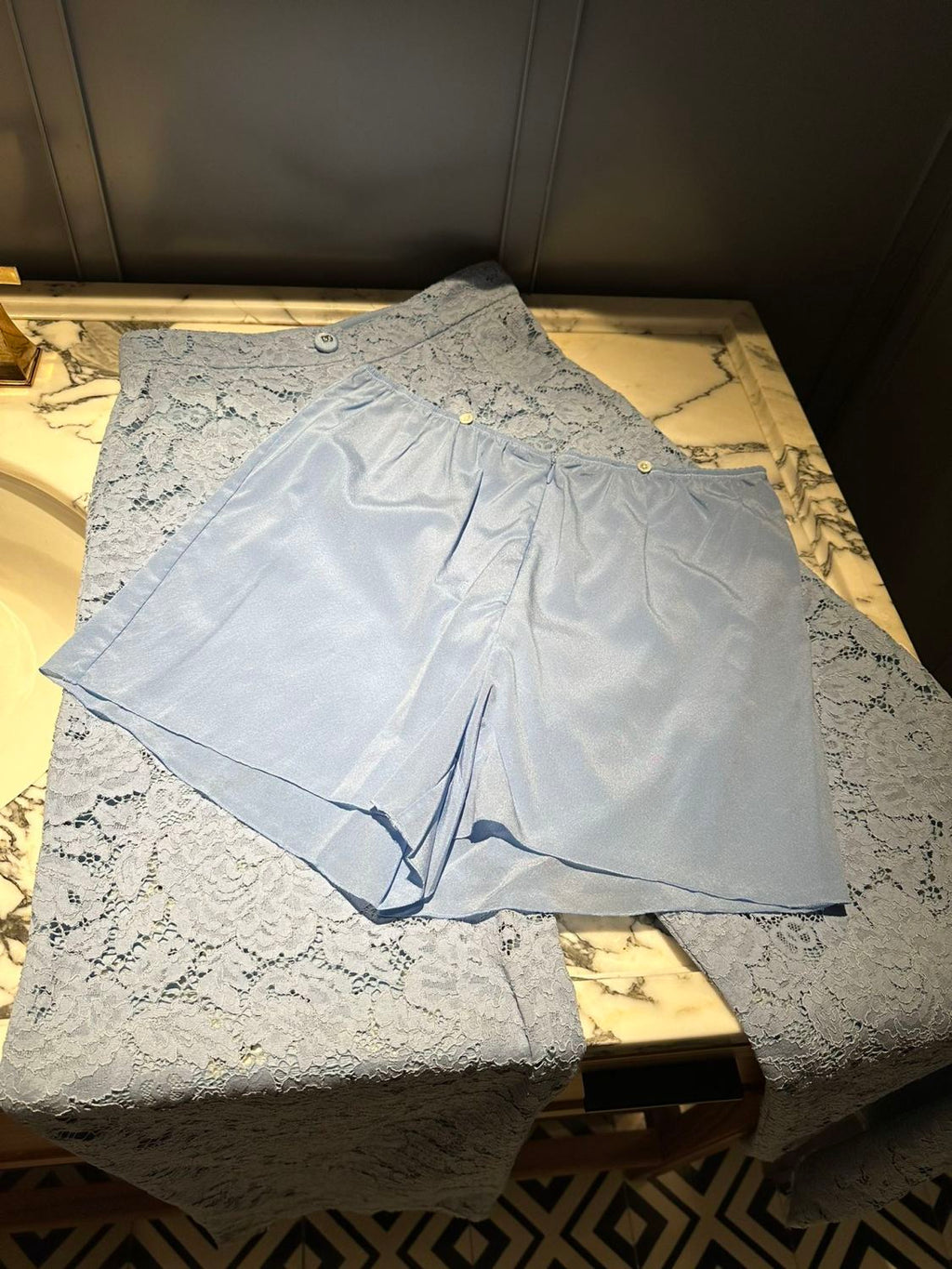 Women's Summer Blue Lace Hollow Out Breathable Pants #73564