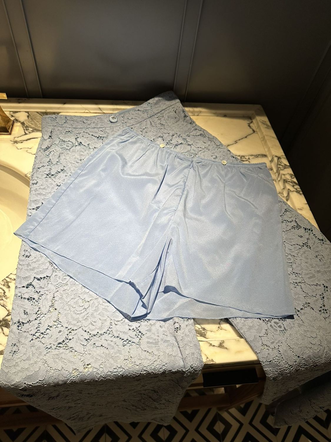 Women's Summer Blue Lace Hollow Out Breathable Pants #73564