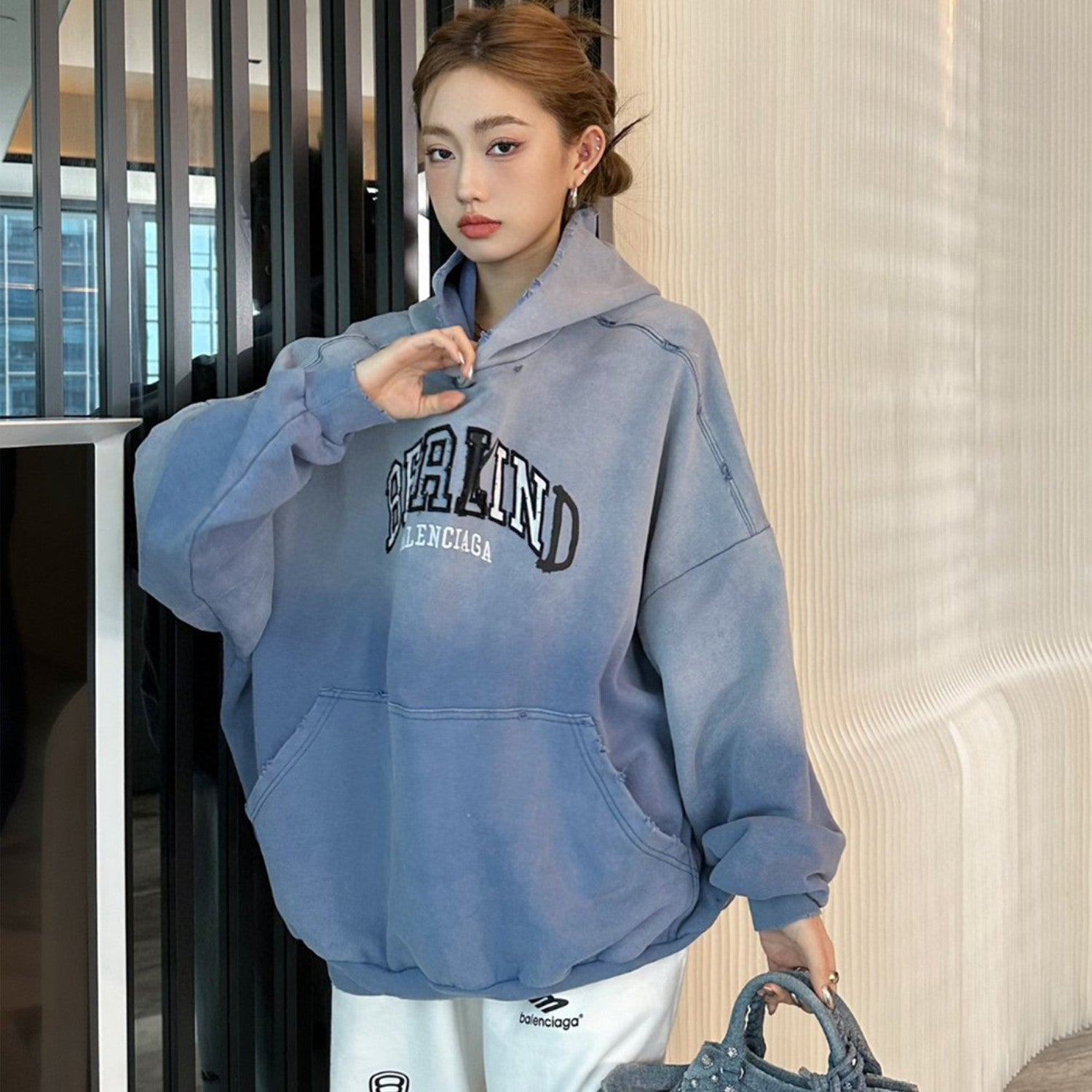 Men's Women's Spring And Autumn Printed Embroidery Silhouette Hooded Sweatshirt Vintage Casual Do-over Sweatshirt  #98661