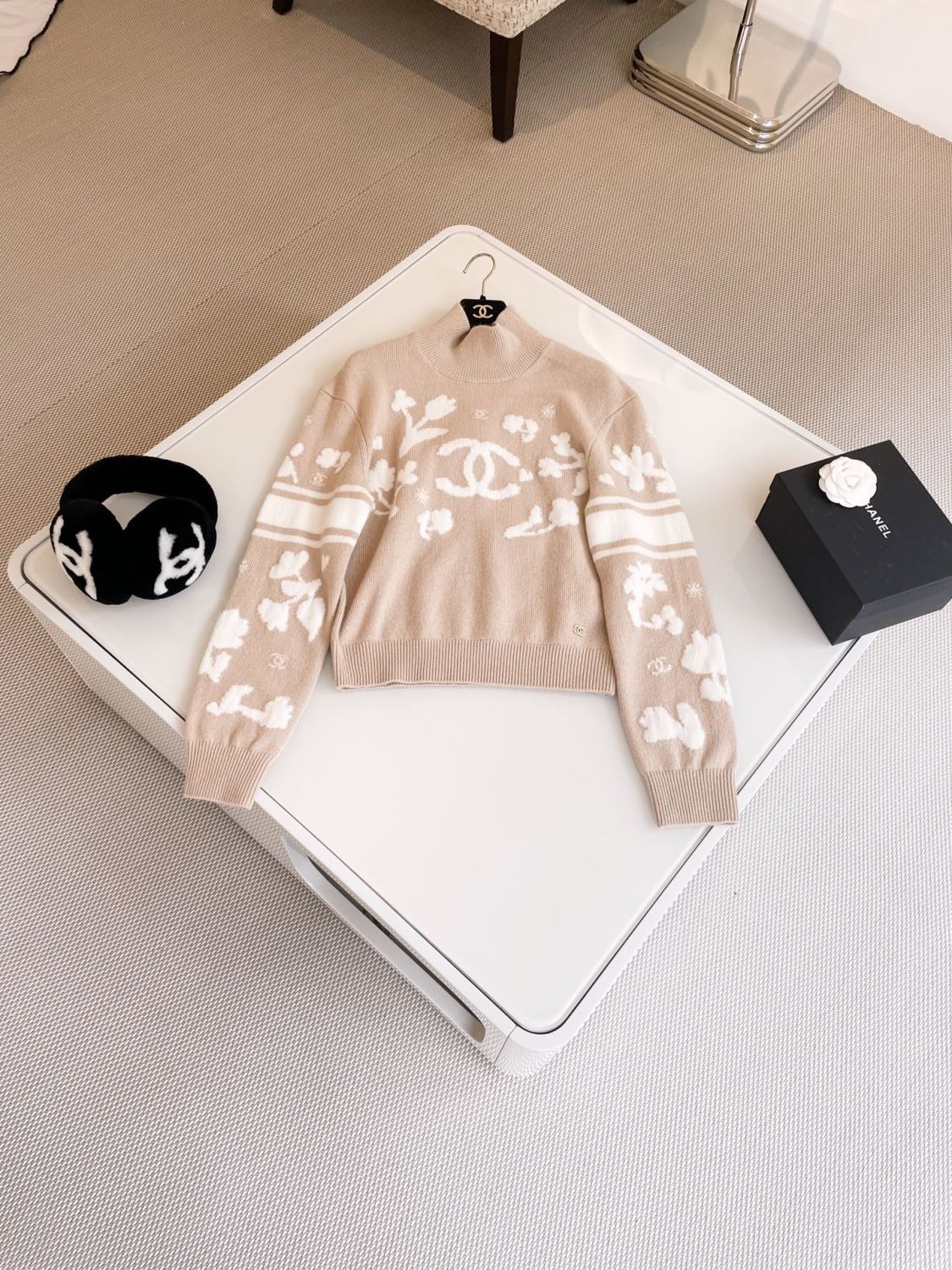Women's Spring and Autumn Logo Printed High Neck Pullover Drop Shoulder Long Sleeve Cashmere Sweater #74615