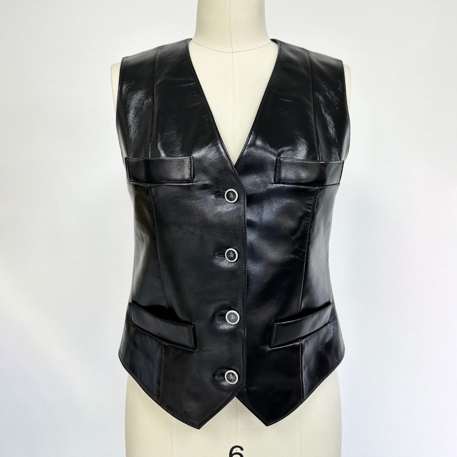 Women's Spring/Fall Fashion Classic Solid Color V-Neck Single Button Leather Top Vest #78488