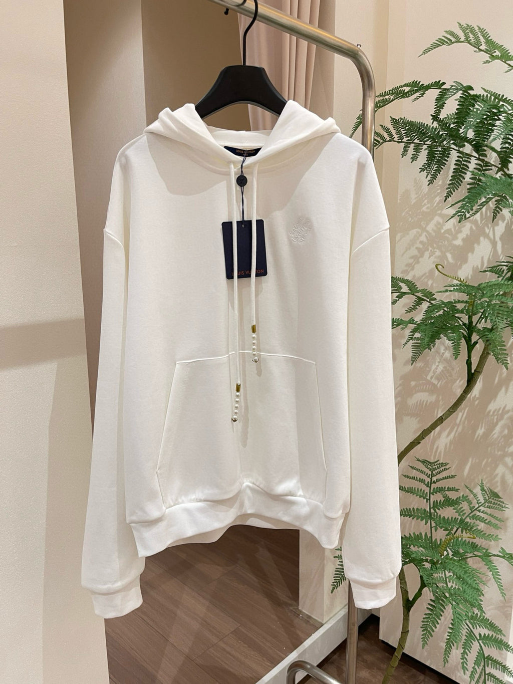 Men's Spring and Autumn White Logo Letter Embroidery Long Sleeve Hooded Sweatshirt Pullover #98836