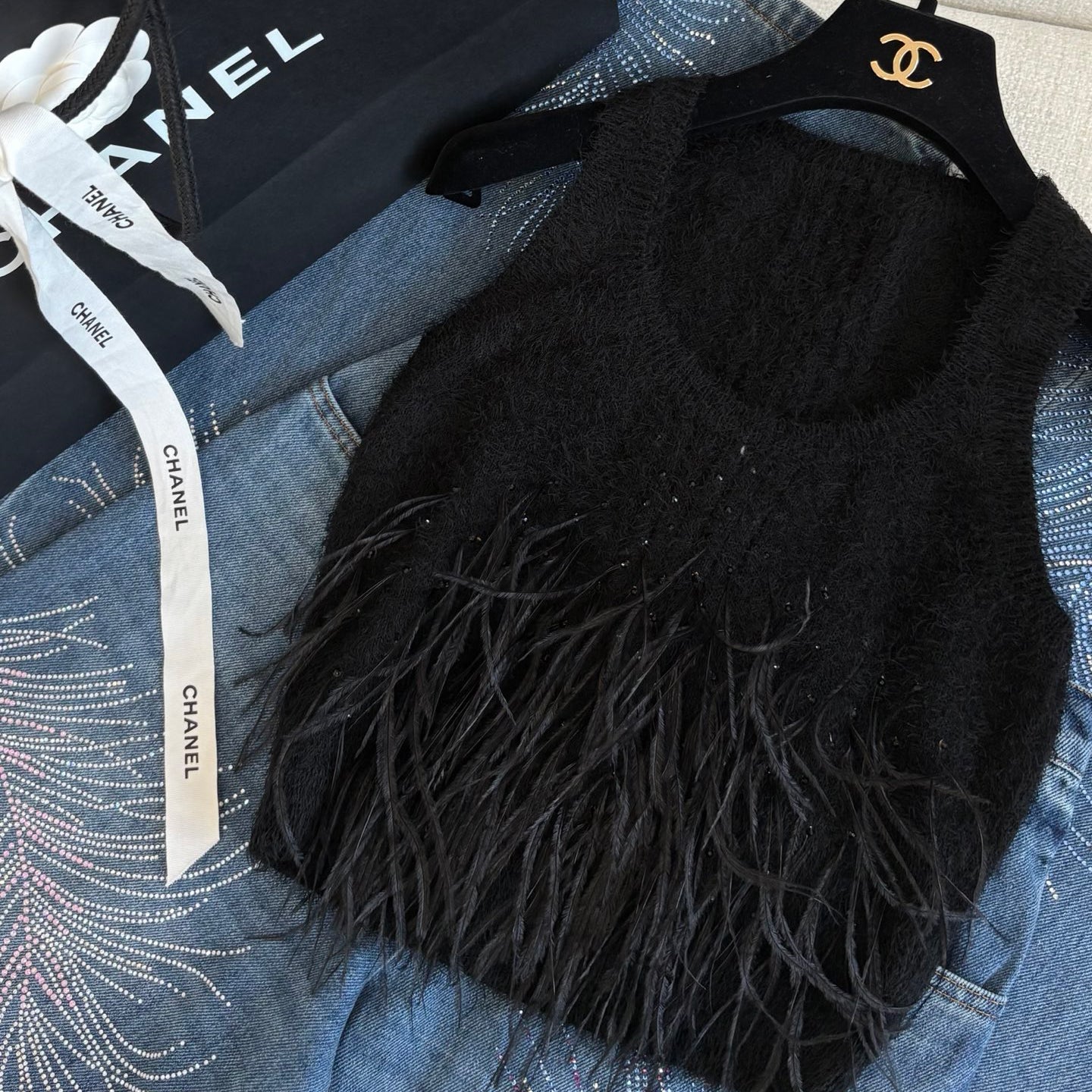 Women's High Street Spring And Summer Solid Color Feather Hot Drill U Neck Cotton Silk Sleeveless Pullover Undershirts Vest Ngvp #1547