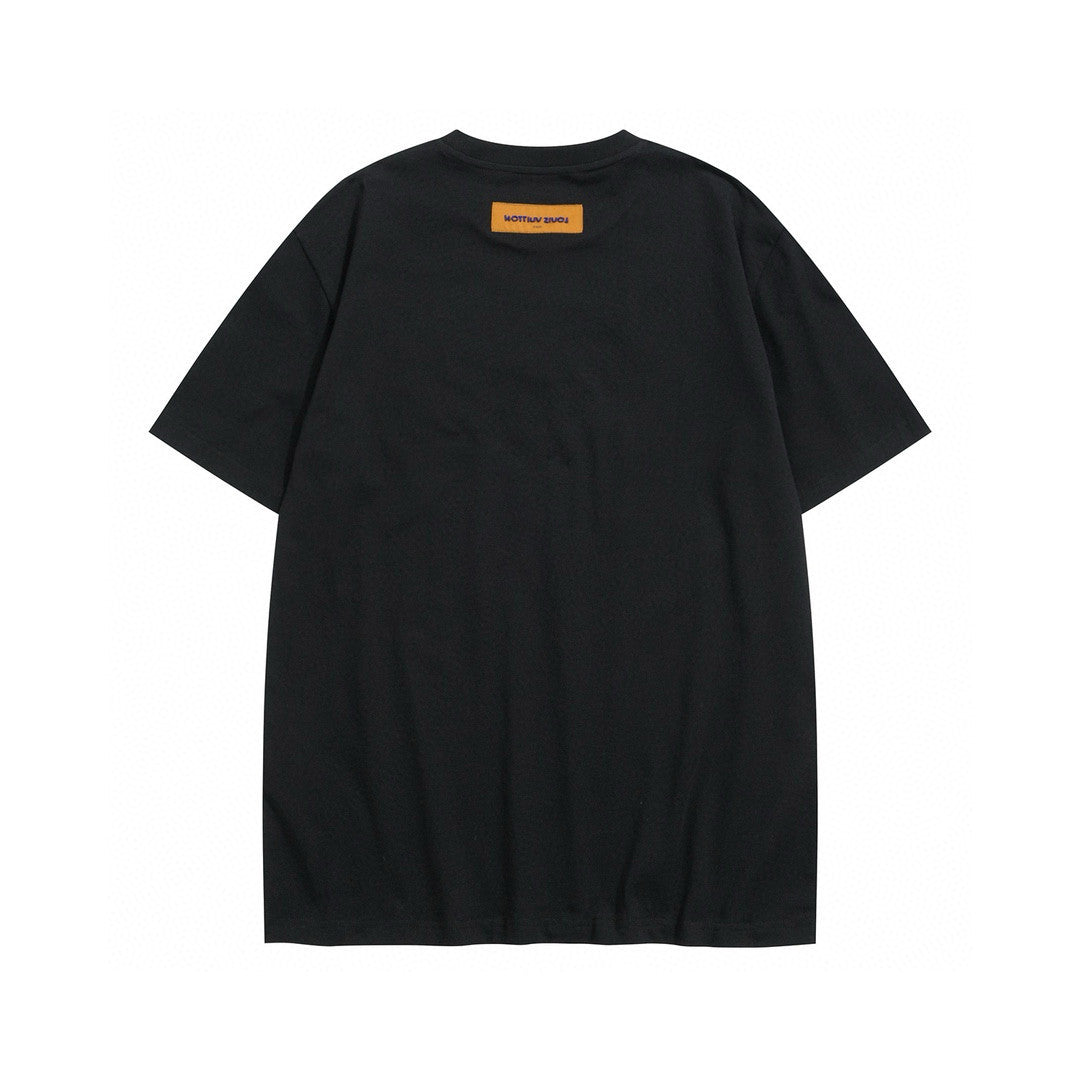 Men's Summer Beaded Embroidered Logo Black Round Neck Cotton Short Sleeve T-Shirt #98411