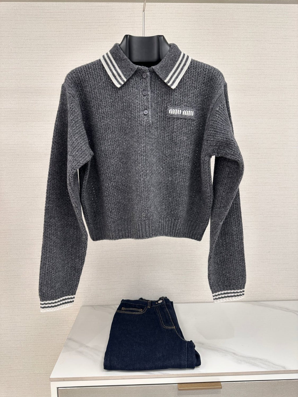 Women's Spring and Autumn Solid Color Mesh Knit Loose Polo Neck Long Sleeve Sweater #75112