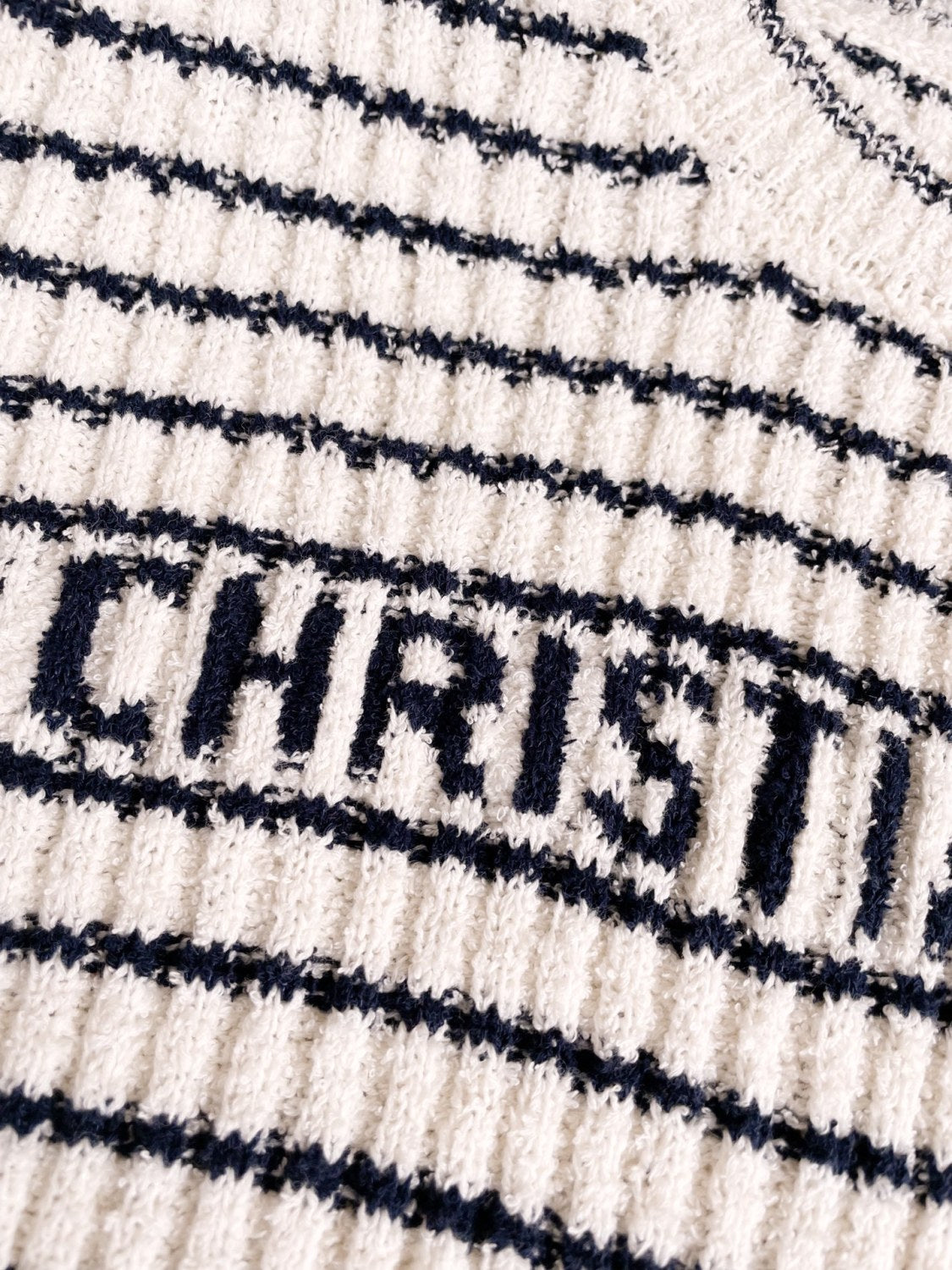 Women's Summer Logo Letter Printed Striped Round Neck Knit Short Sleeve T-Shirt #74843