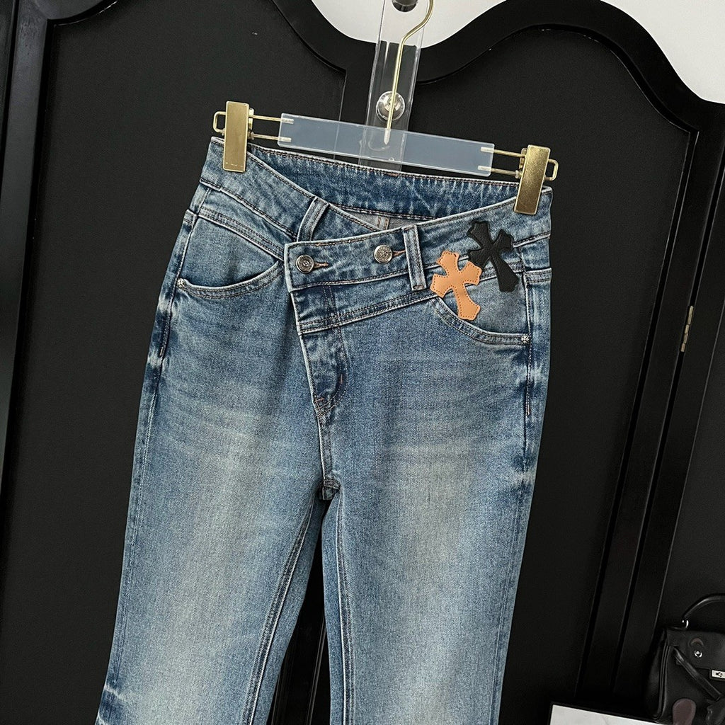 Women's Spring And Fall Blue High-waisted Thin Slim Stretch Flare Jeans Pants #73217