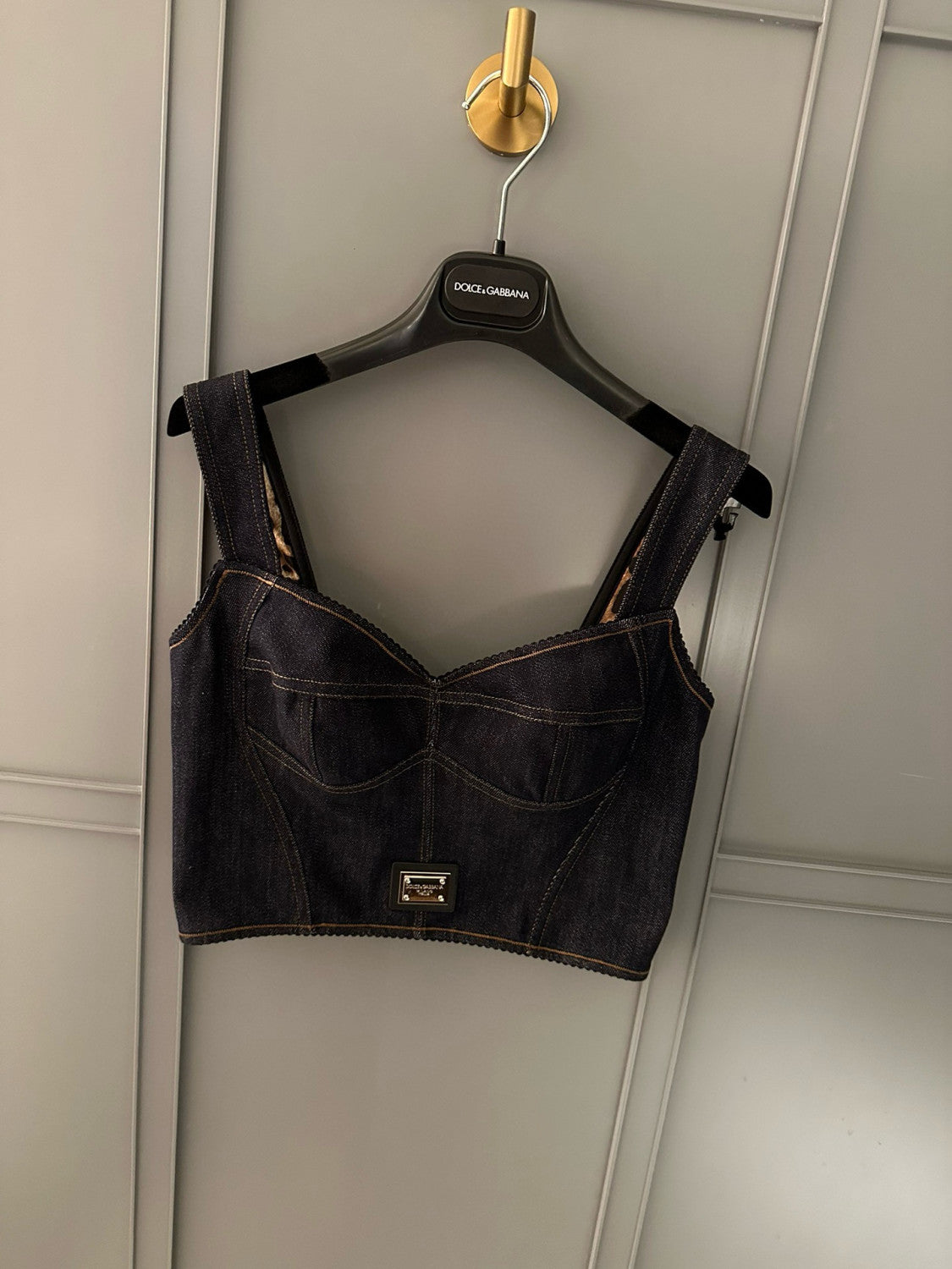 Women's Solid Colour Vest Washed Denim Bra Style Suspender Jacket Lined Leopard Printed #76862