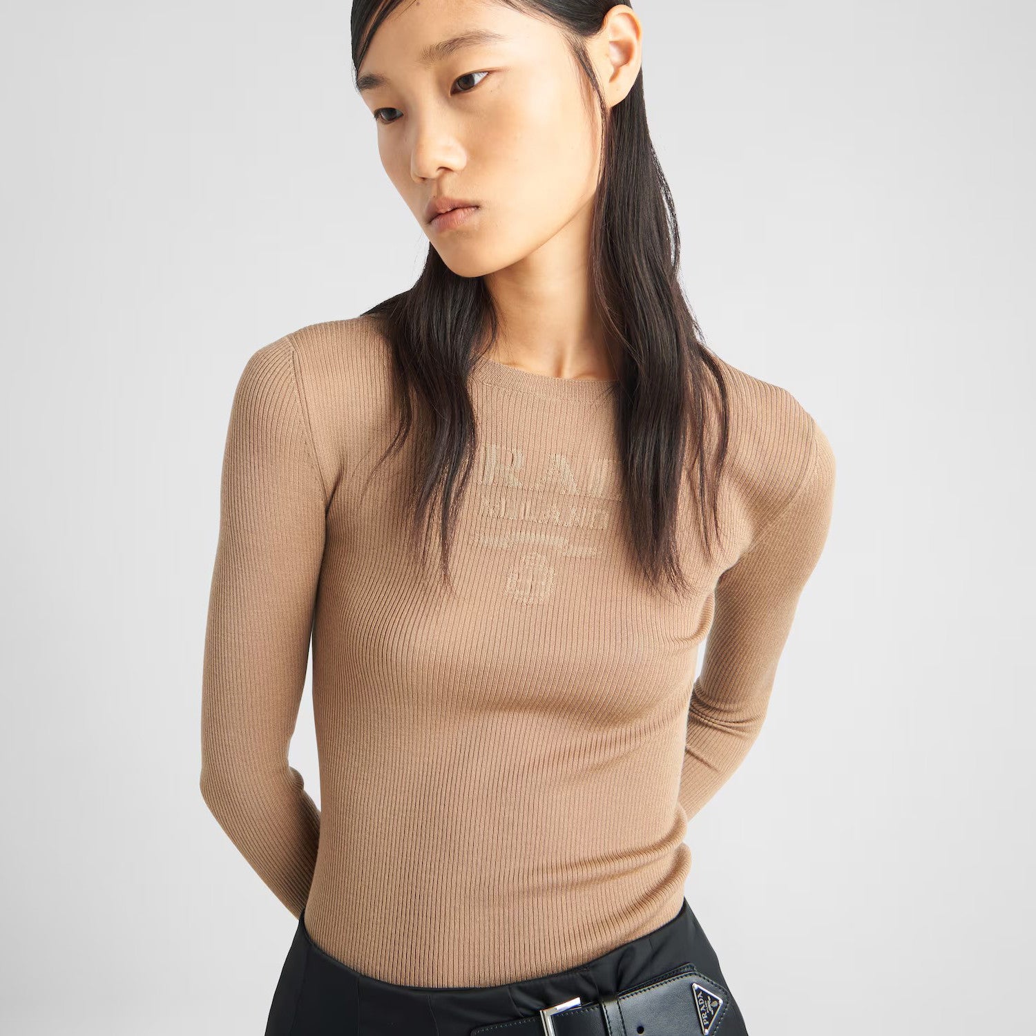 Women's Spring/Summer Solid Color Monogrammed Wool Crew Neck Long Sleeve Knit Sweater #74413