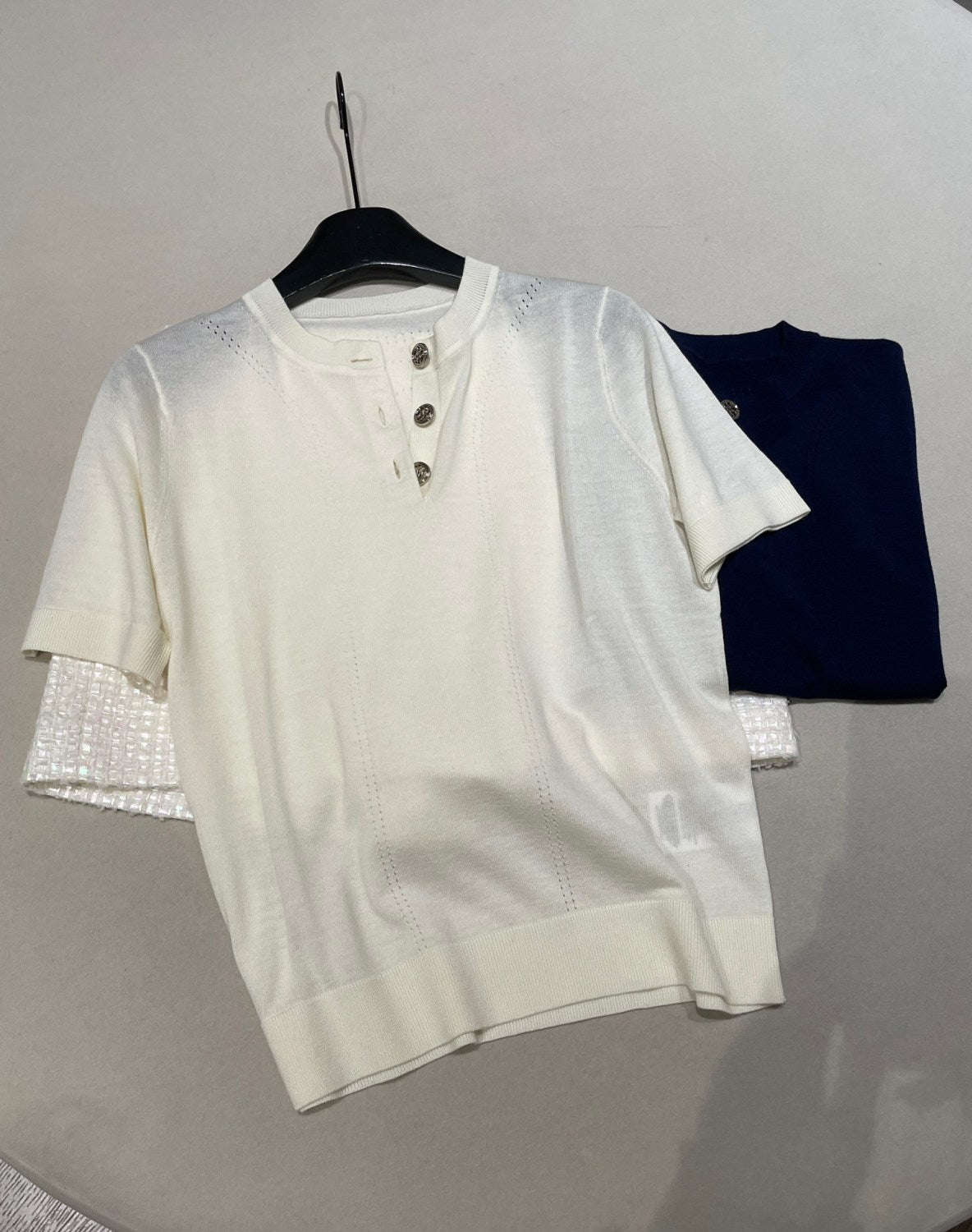 Women's Jacquard knit Wool Short-sleeved Polo shirt T-shirt #194155