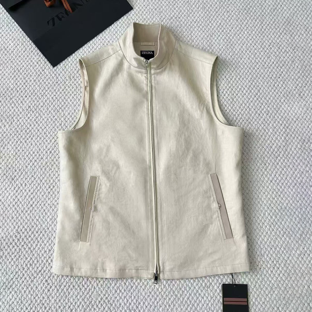 Ermenegildo Zegna Men's Spring And Autumn Solid Color Standing Collar Zipper Fit Sleeveless Vest Jacket Ngvp #1168