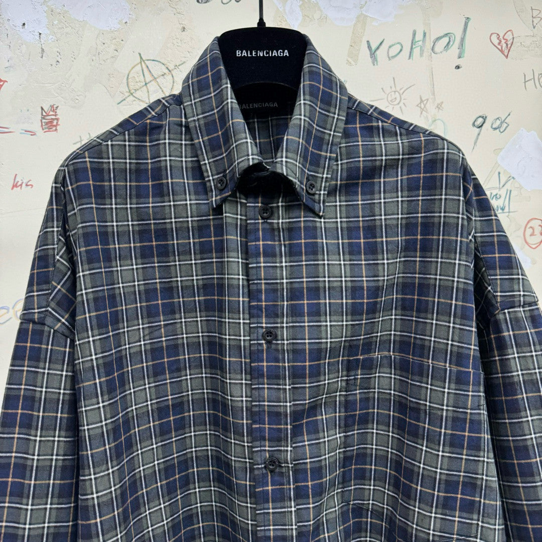 Men's Spring And Fall Color Blocking Plaid Single Breasted Cotton Long Sleeved Shirt #98918