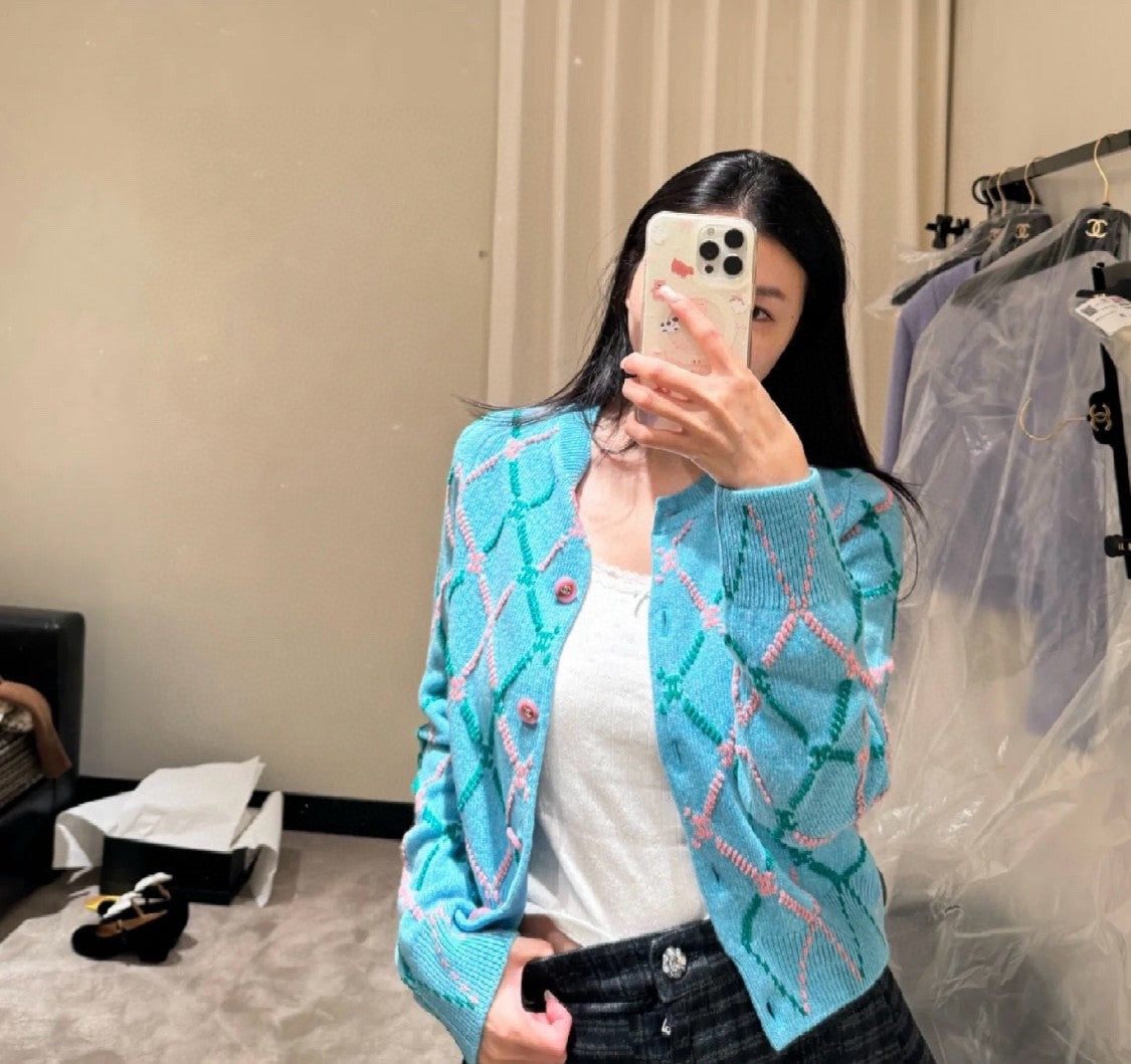 Women's Spring And Fall Shirt Logo Jacquard Letters Single-breasted Wool Knit Sweater Jacket #73326