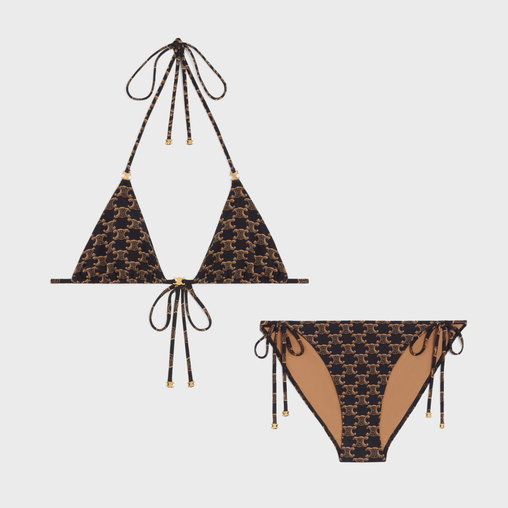 Women's Summer Plain Knit Triangle Bra Bikini Swimsuit Set Suit #72285