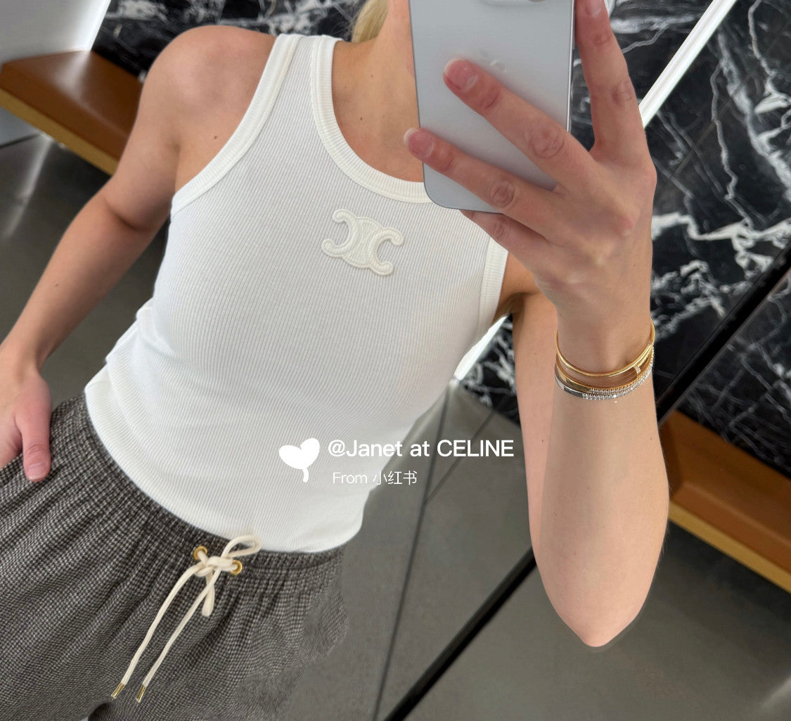 Women's Summer Solid Color Embroidered Logo Print Round Neck Sleeveless Tank Top Vest #74998