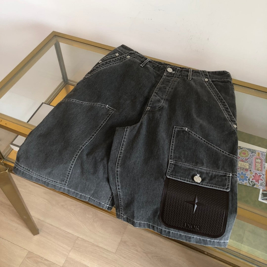 And Bermuda Men's Fashion Trend High Street Cotton Pocket Casual Shorts Black Jeans Ngvp #8913