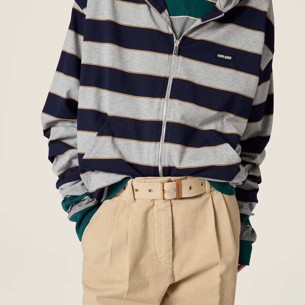 Women's Spring/summer Black & Gray Striped Plain Knit Hooded Sweatshirt With Zipper - Fashionable Trendy Casual Versatile #194353