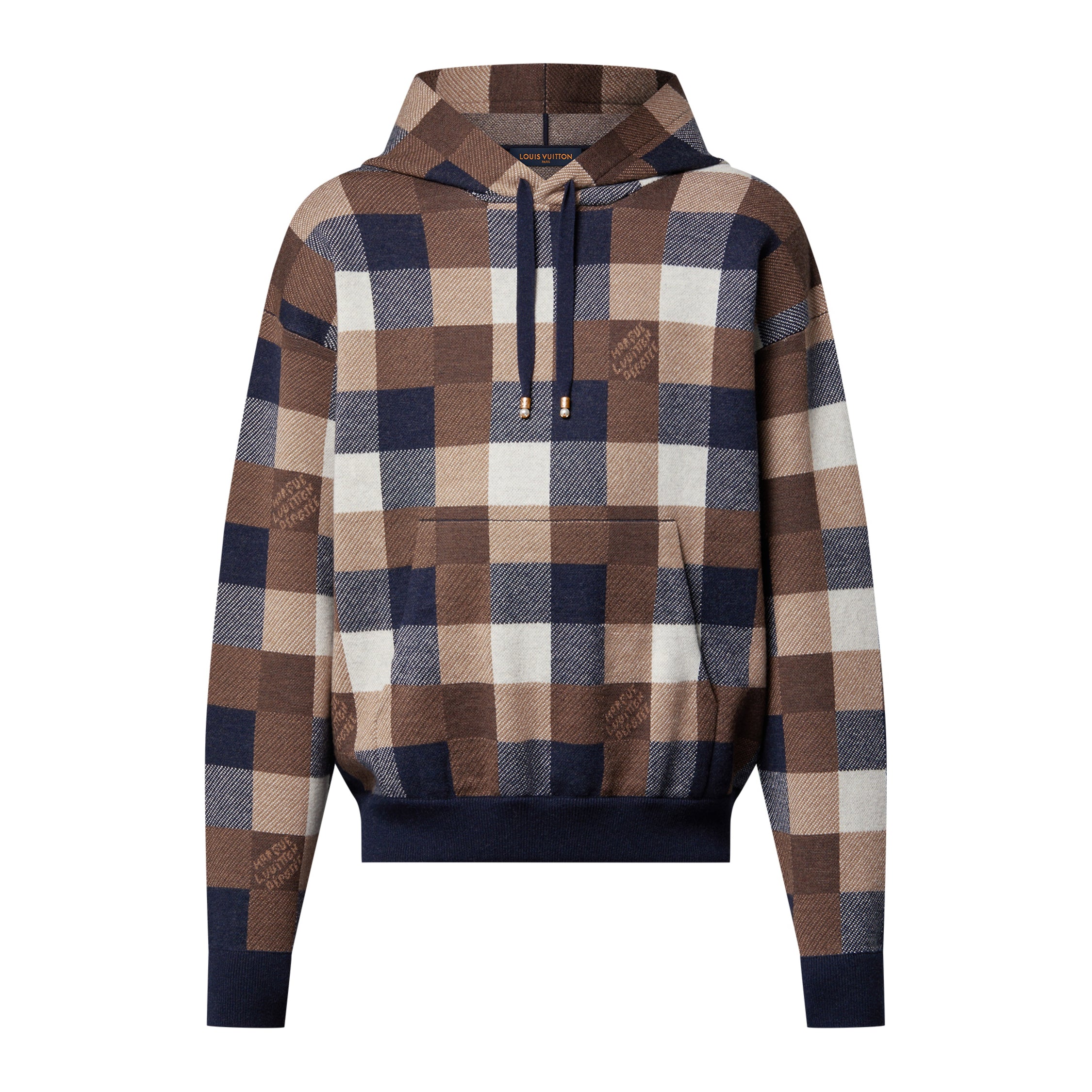 Men's Spring and Autumn Plaid Letter Logo Wool Hooded Long Sleeve Sweatshirt Pullover #72587