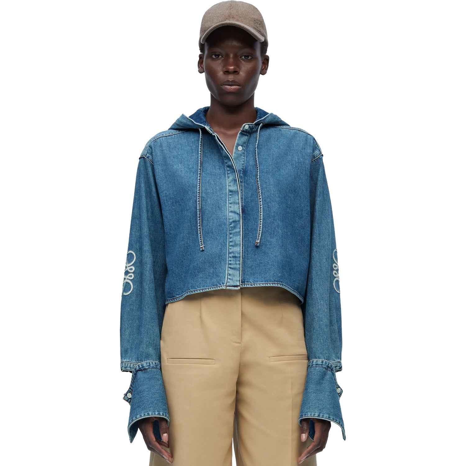 Women's Spring And Fall Tannin Short Hooded Shirt Washed Cotton Loose Casual Single Breasted Jacket #72321