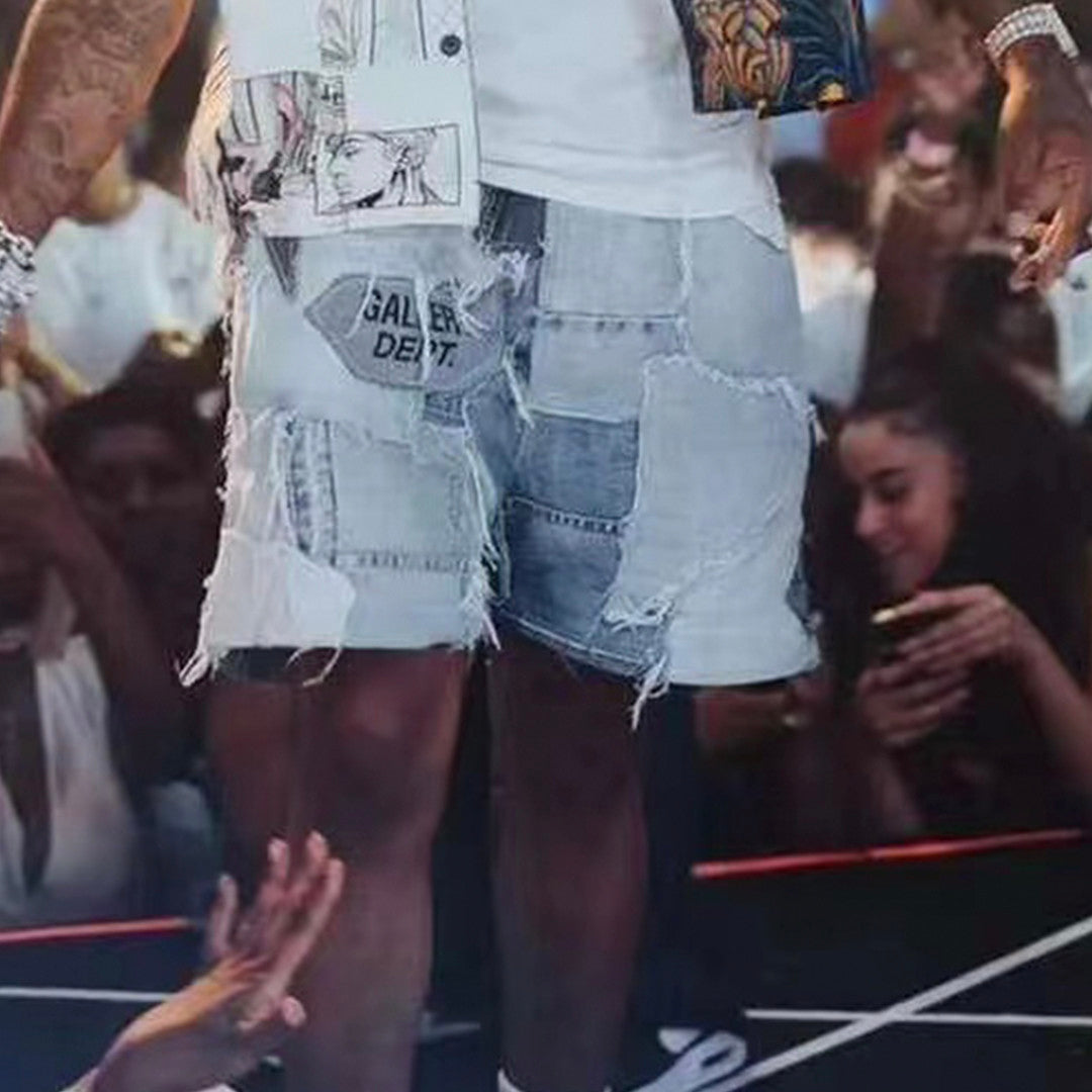 Men's Women's Four Seasons Vintage Old Spliced Shorts Casual High Street Gradient Jeans Pants Ngvp #8627