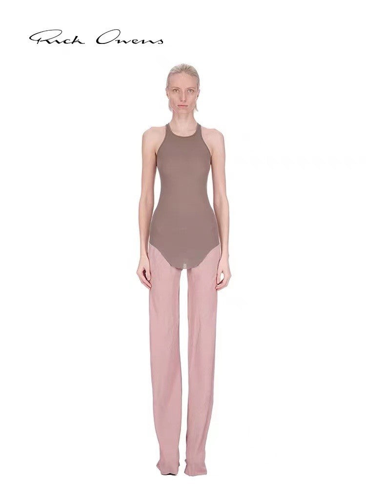 Women's Spring And Summer Fashion Mid-Waist Elastic Leisure Straight Solid Color Wide Leg Casual Pants #71933