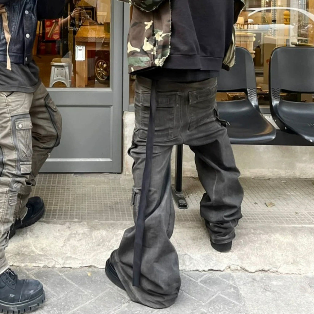 Men's And Women's Seasonal Retro Distressed Gradient Washed Wide Leg Workwear Denim Pants Ngvp #8322