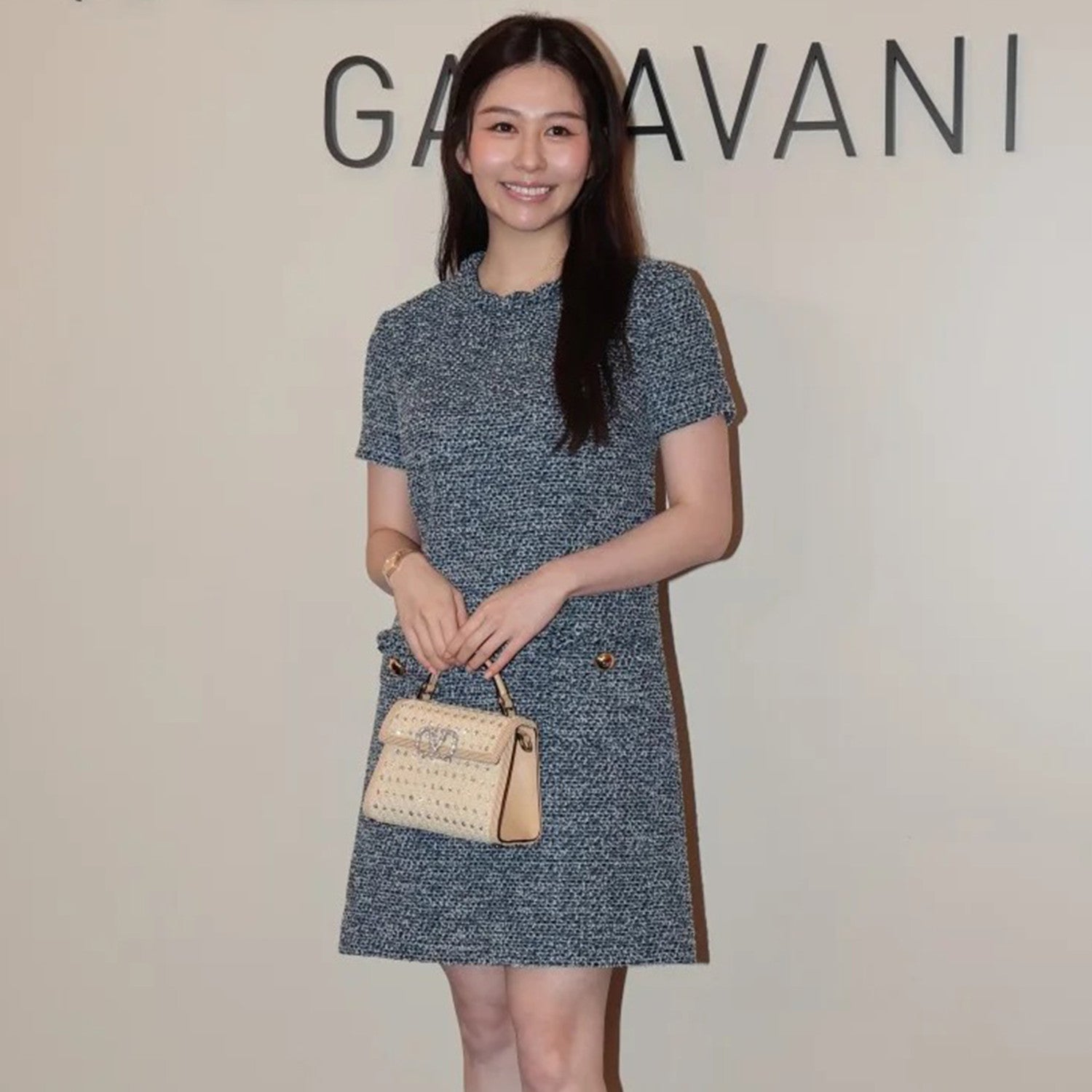 Women's Spring And Summer Fashion Tweed Round Neck Dress Buttons Fit Casual Elegant Short-sleeved Dresses Ngvp #8938