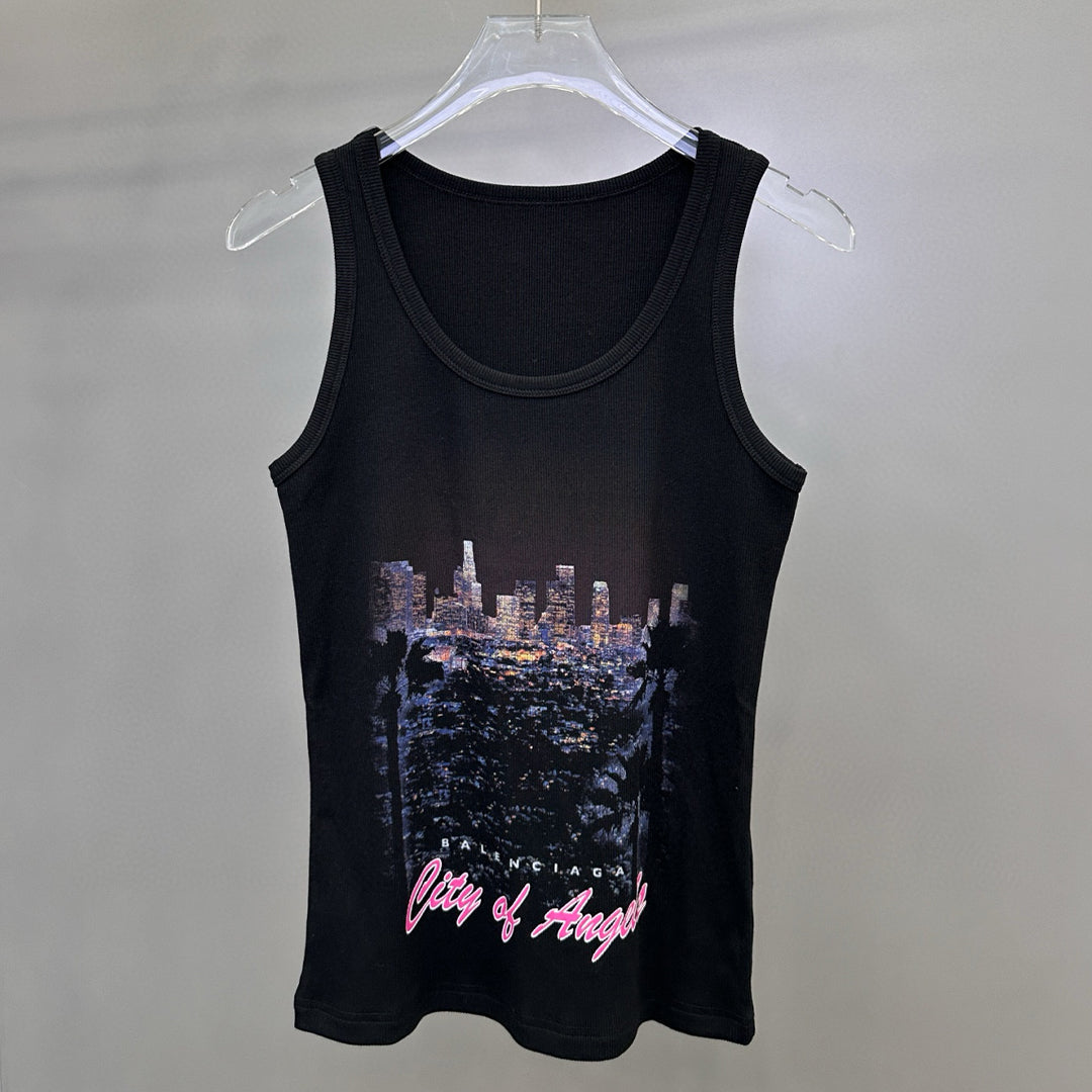 Women's Summer High Street Printed Round Neck Cotton Pullover Sleeveless City Of Angels Tank Top Vest Ngvp #1842